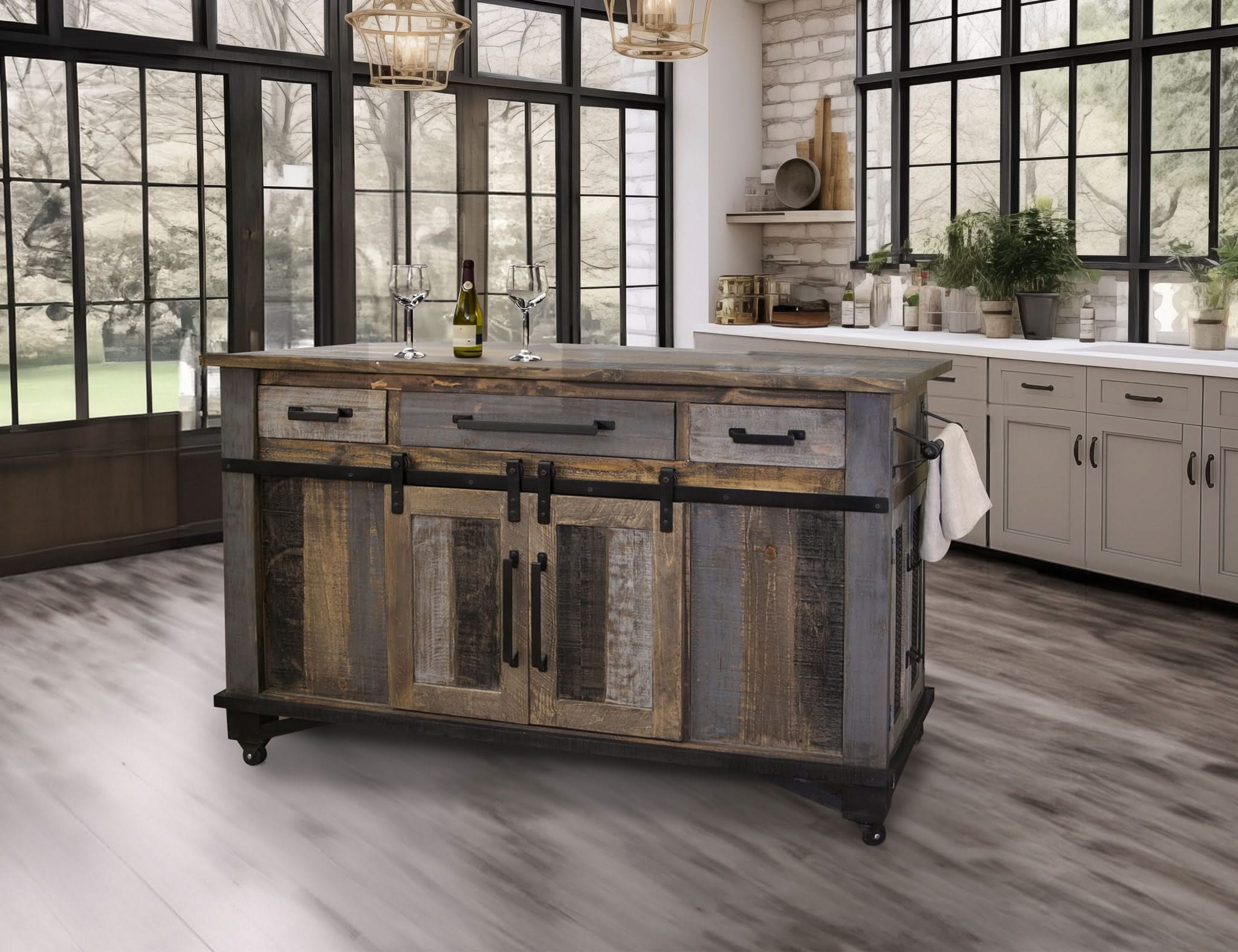 Loft - Kitchen Island - Two Tone Gray / Brown - Image 3