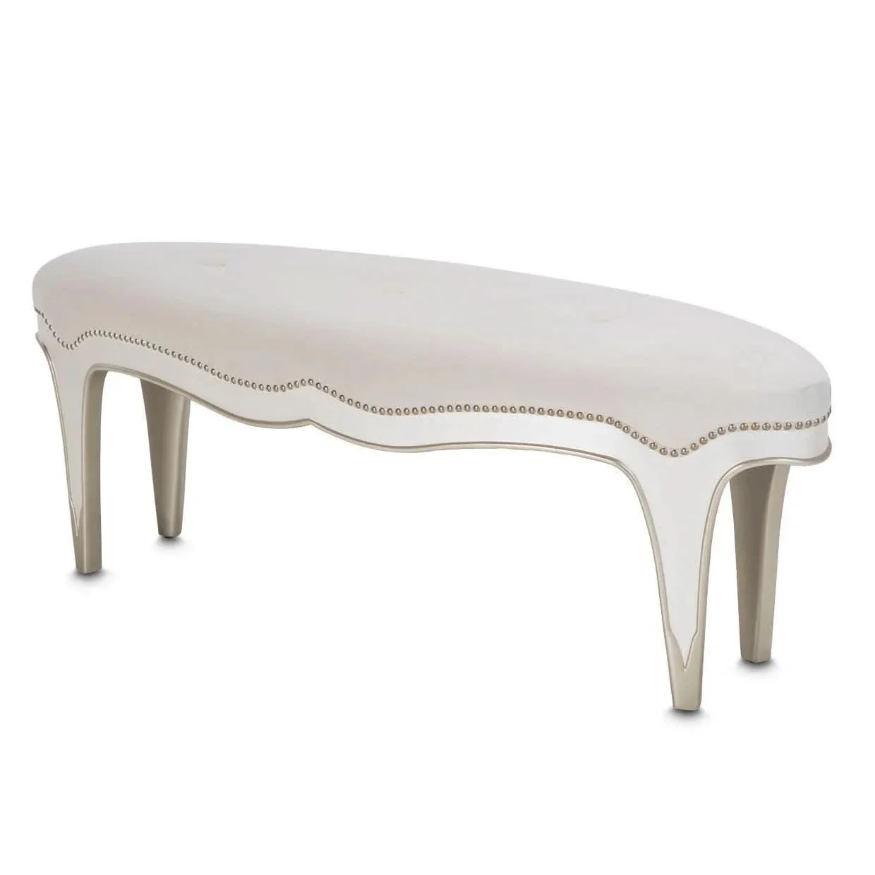 London Place Pearl Cream Modern Glam Bed Bench with Velvet Tufted Seat - Image 2