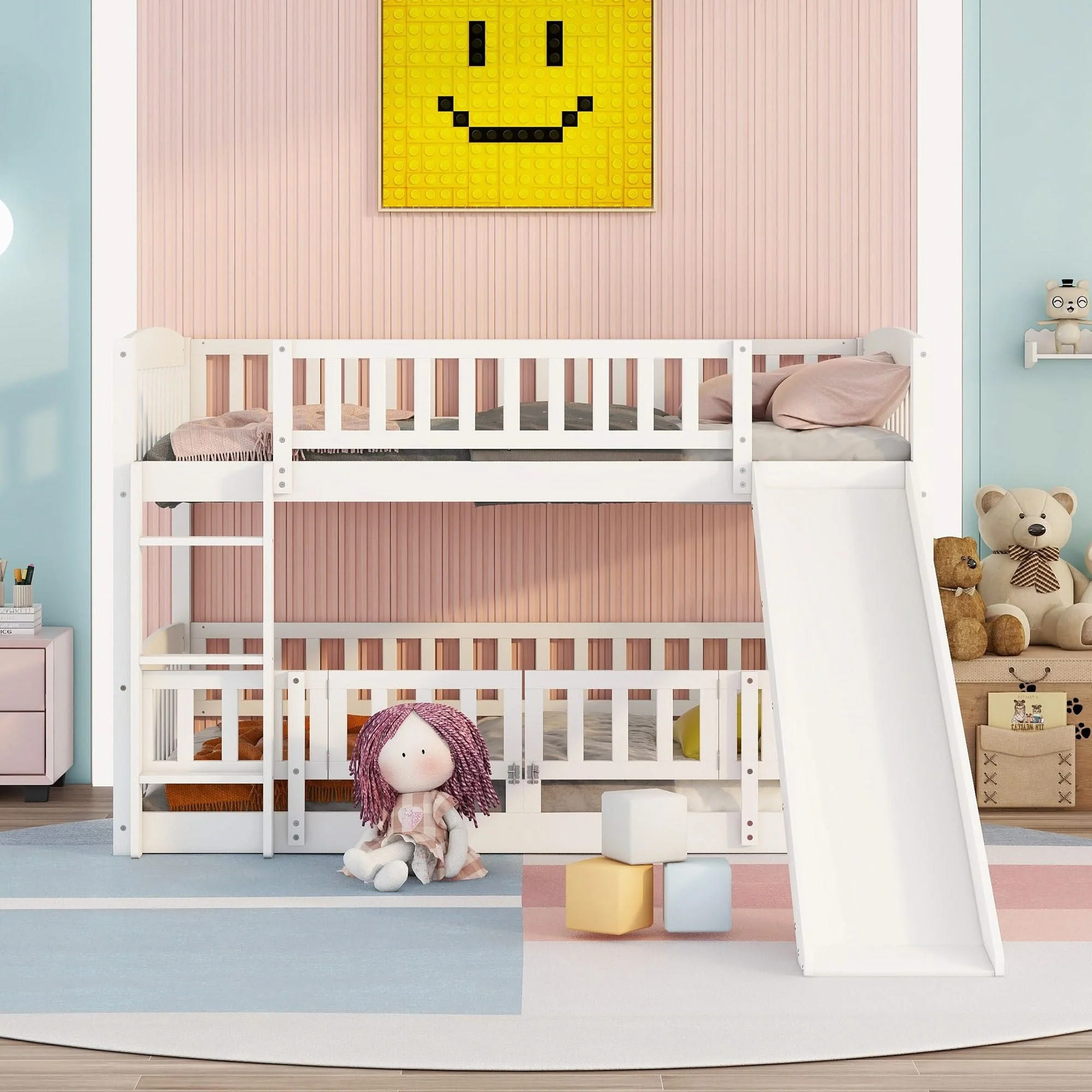 Low Bunk Bed With Slide, Fence And Ladder - Image 10