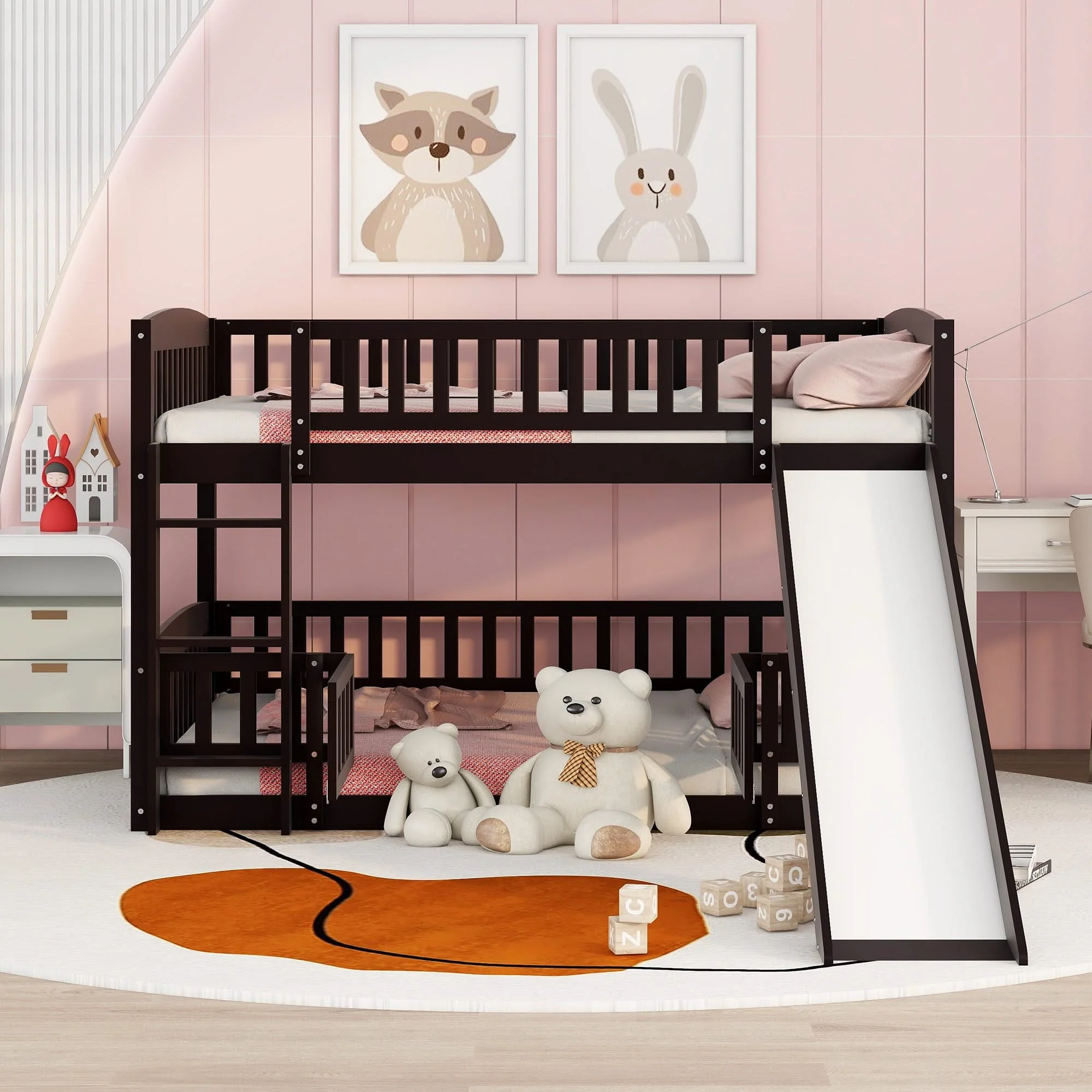 Low Bunk Bed With Slide, Fence And Ladder - Image 11