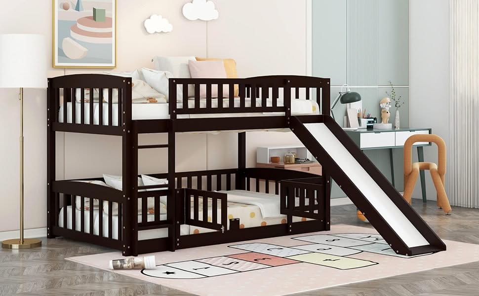 Low Bunk Bed With Slide, Fence And Ladder - Image 12