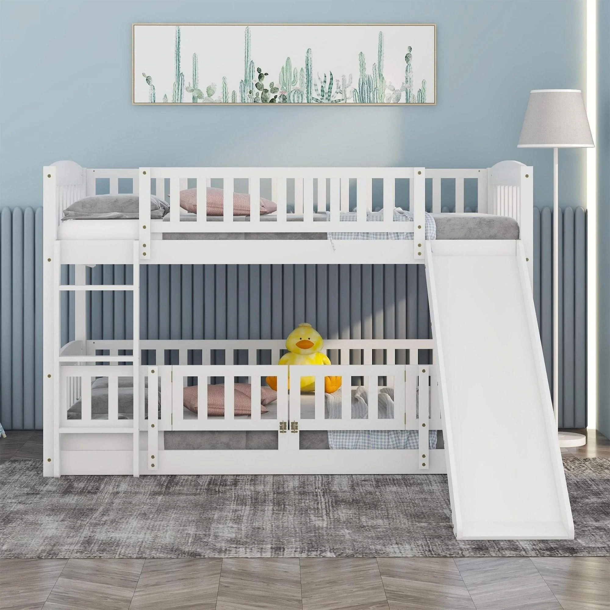 Low Bunk Bed With Slide, Fence And Ladder - Image 13