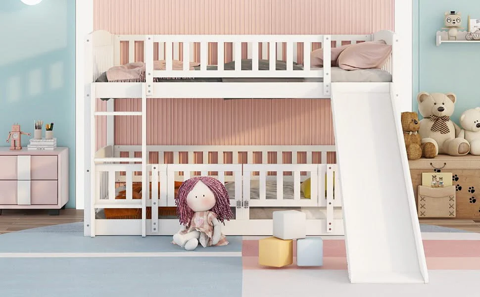 Low Bunk Bed With Slide, Fence And Ladder - Image 15