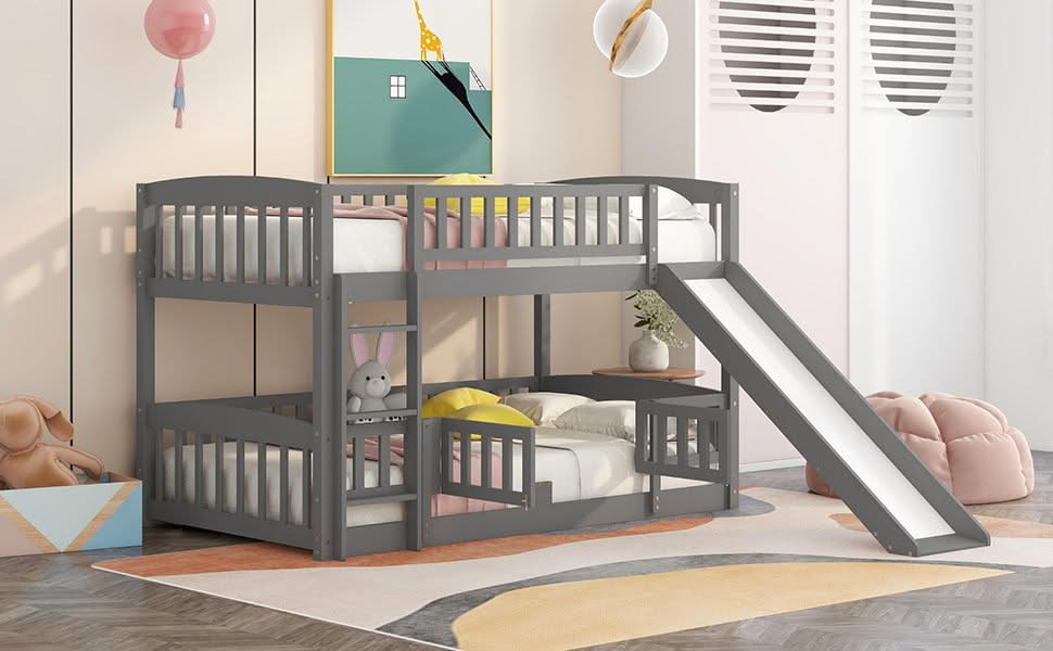 Low Bunk Bed With Slide, Fence And Ladder - Image 16