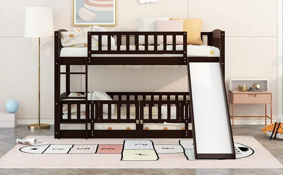 Low Bunk Bed With Slide, Fence And Ladder - Image 17