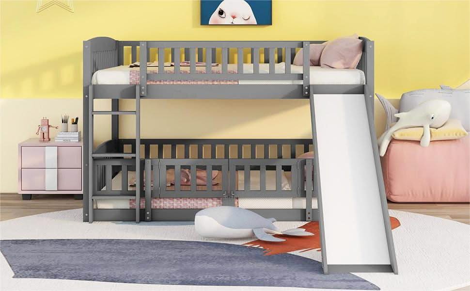 Low Bunk Bed With Slide, Fence And Ladder - Image 18