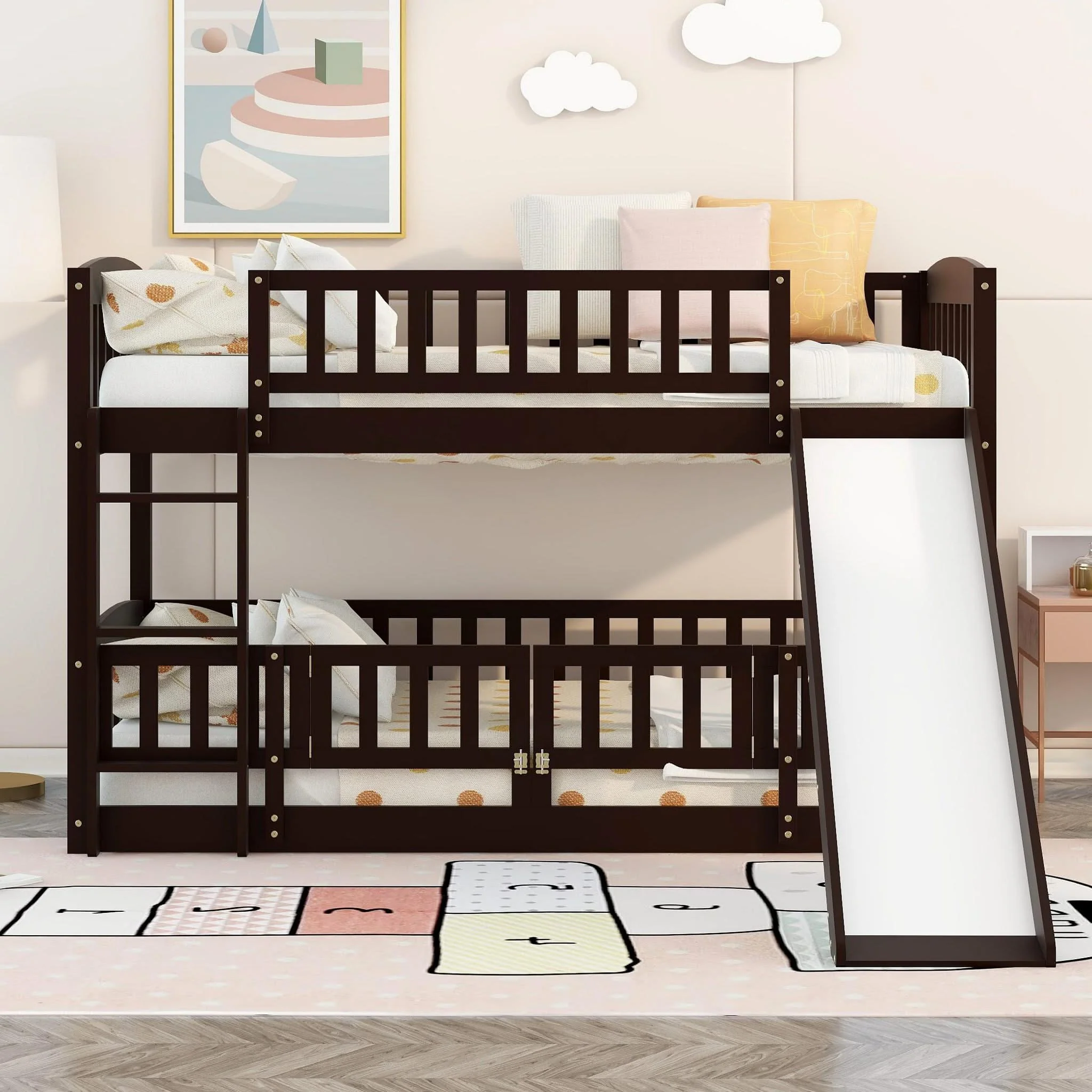 Low Bunk Bed With Slide, Fence And Ladder - Image 19
