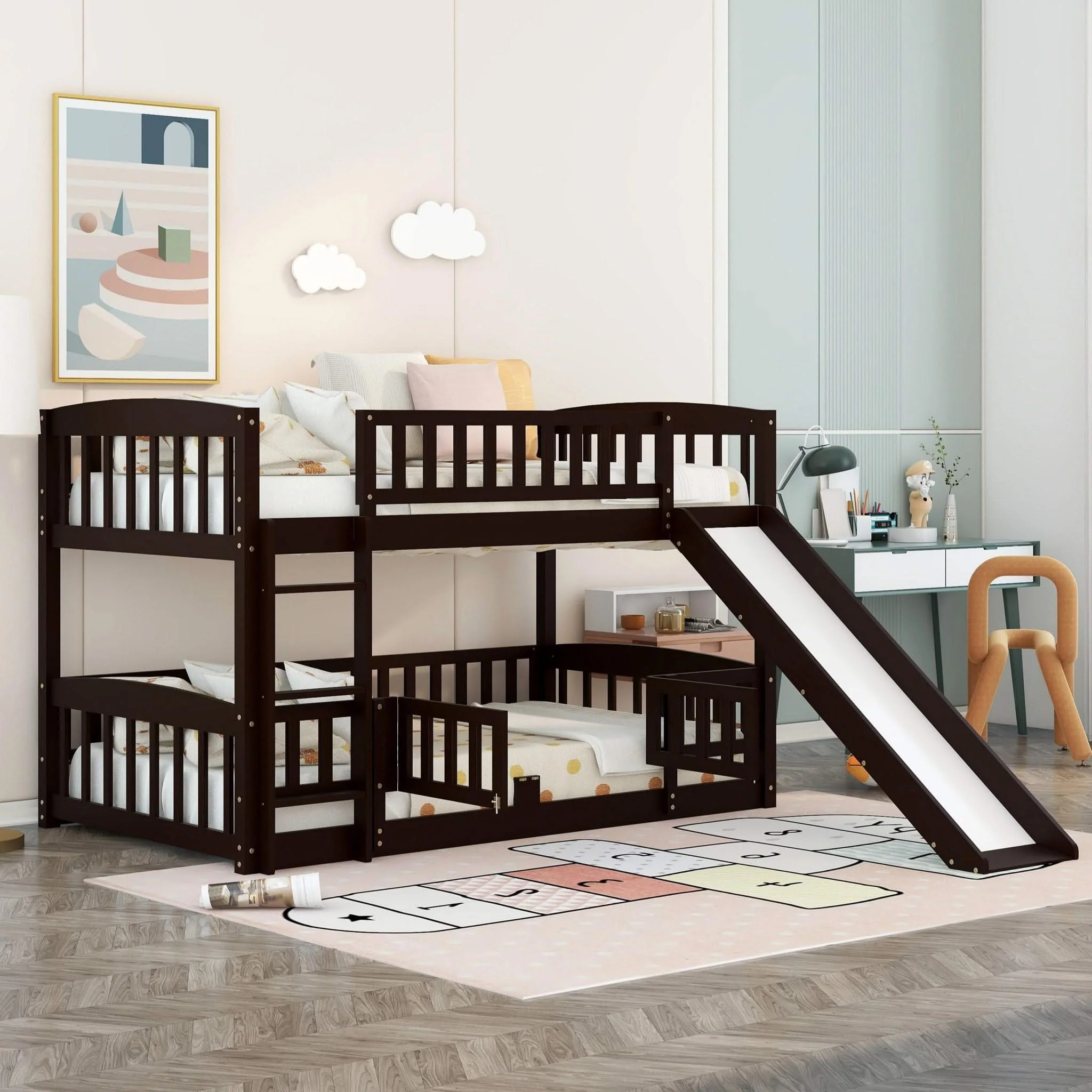 Low Bunk Bed With Slide, Fence And Ladder - Image 2