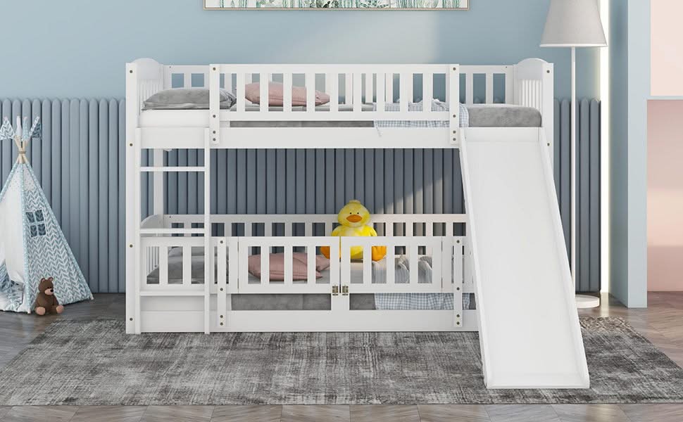 Low Bunk Bed With Slide, Fence And Ladder - Image 20