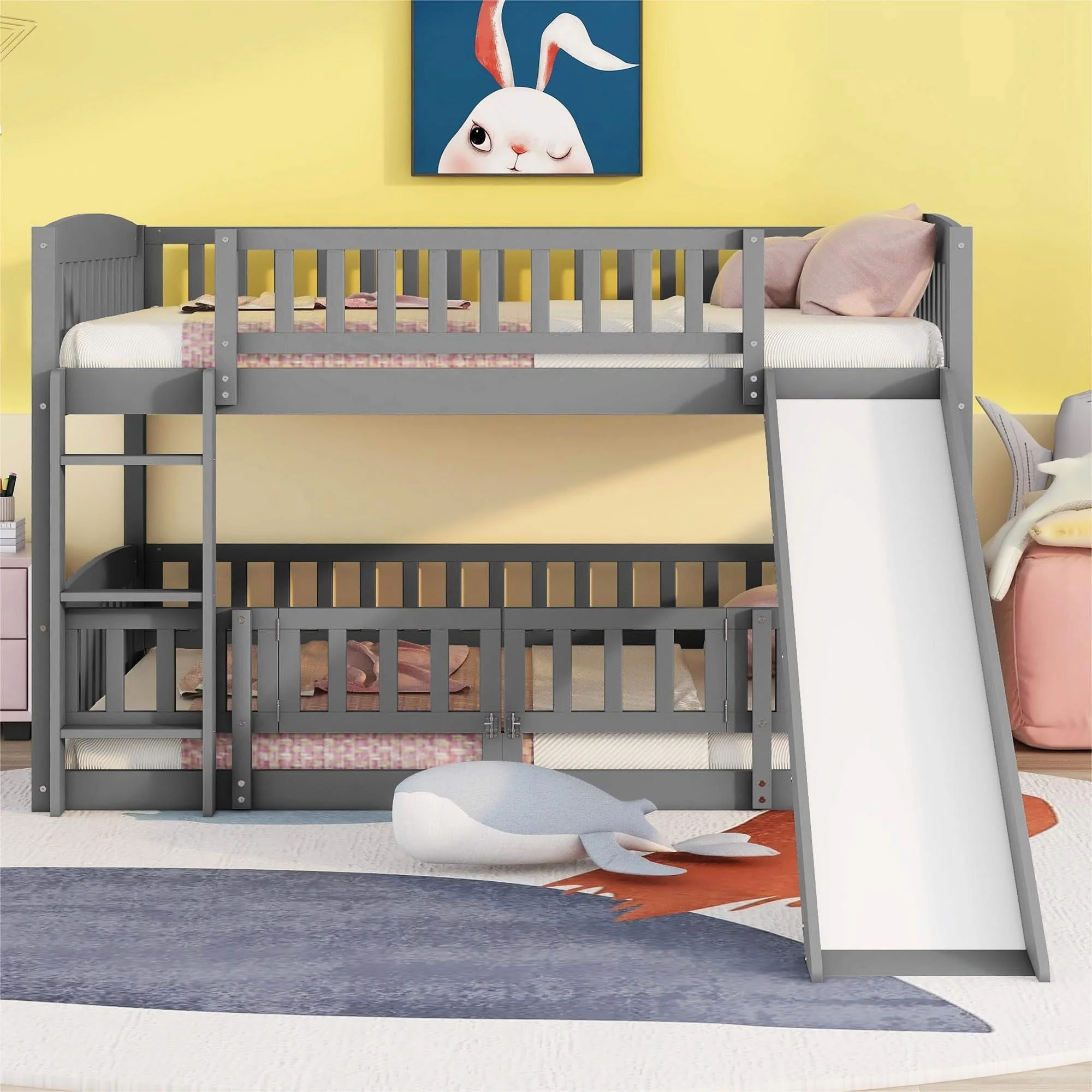 Low Bunk Bed With Slide, Fence And Ladder - Image 21