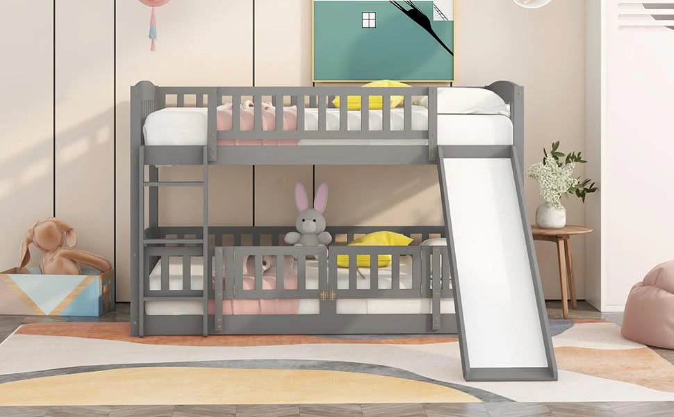 Low Bunk Bed With Slide, Fence And Ladder - Image 23