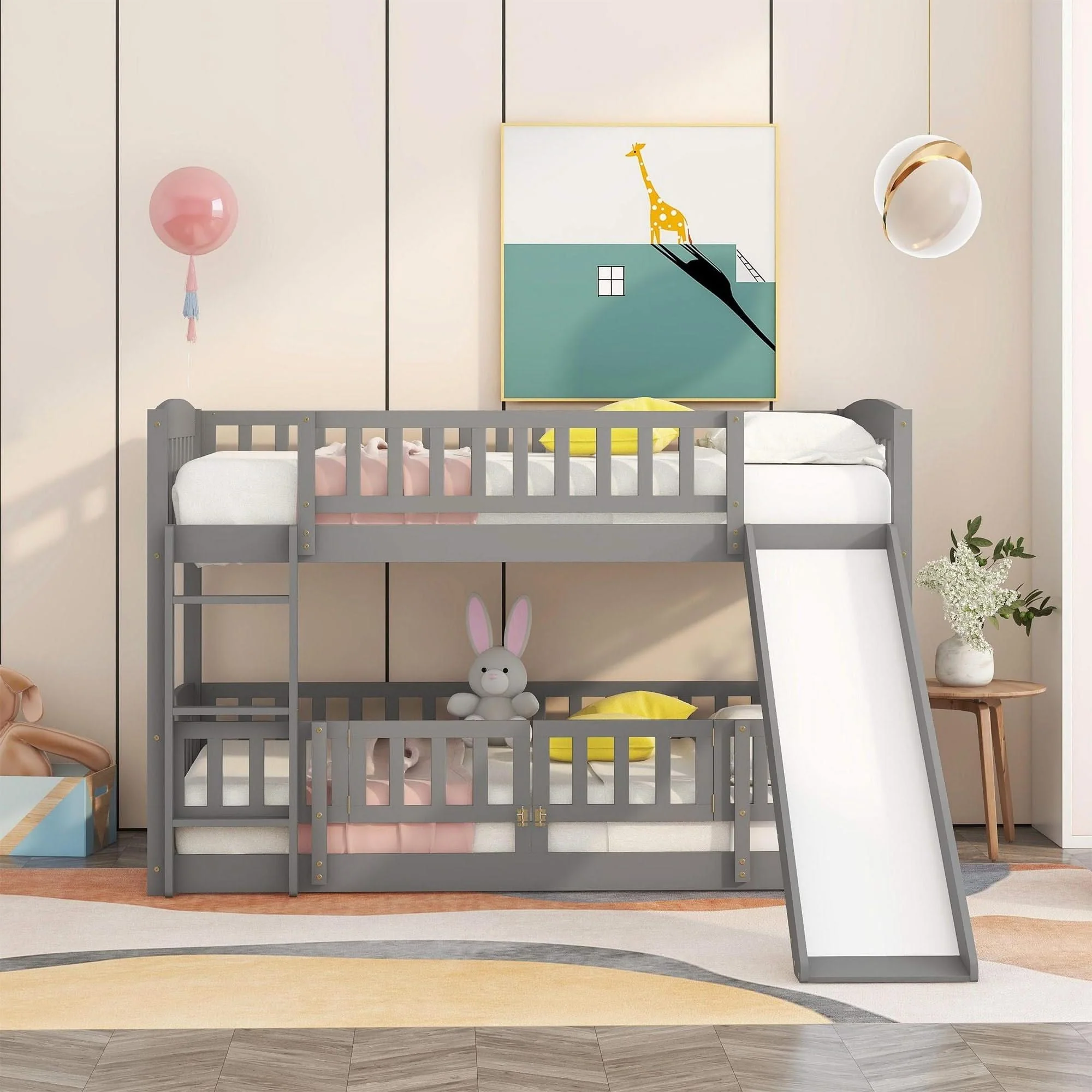 Low Bunk Bed With Slide, Fence And Ladder - Image 24