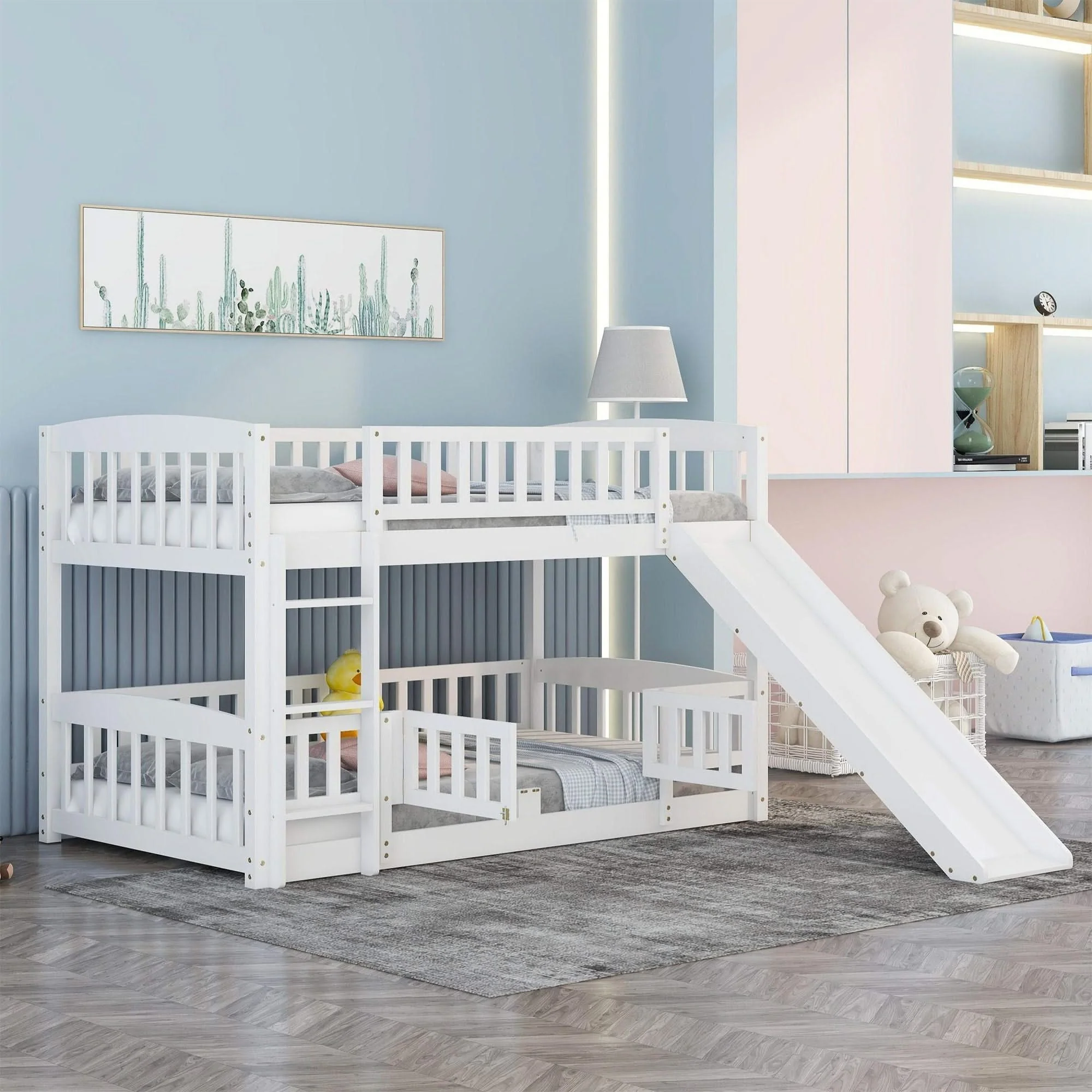 Low Bunk Bed With Slide, Fence And Ladder - Image 5