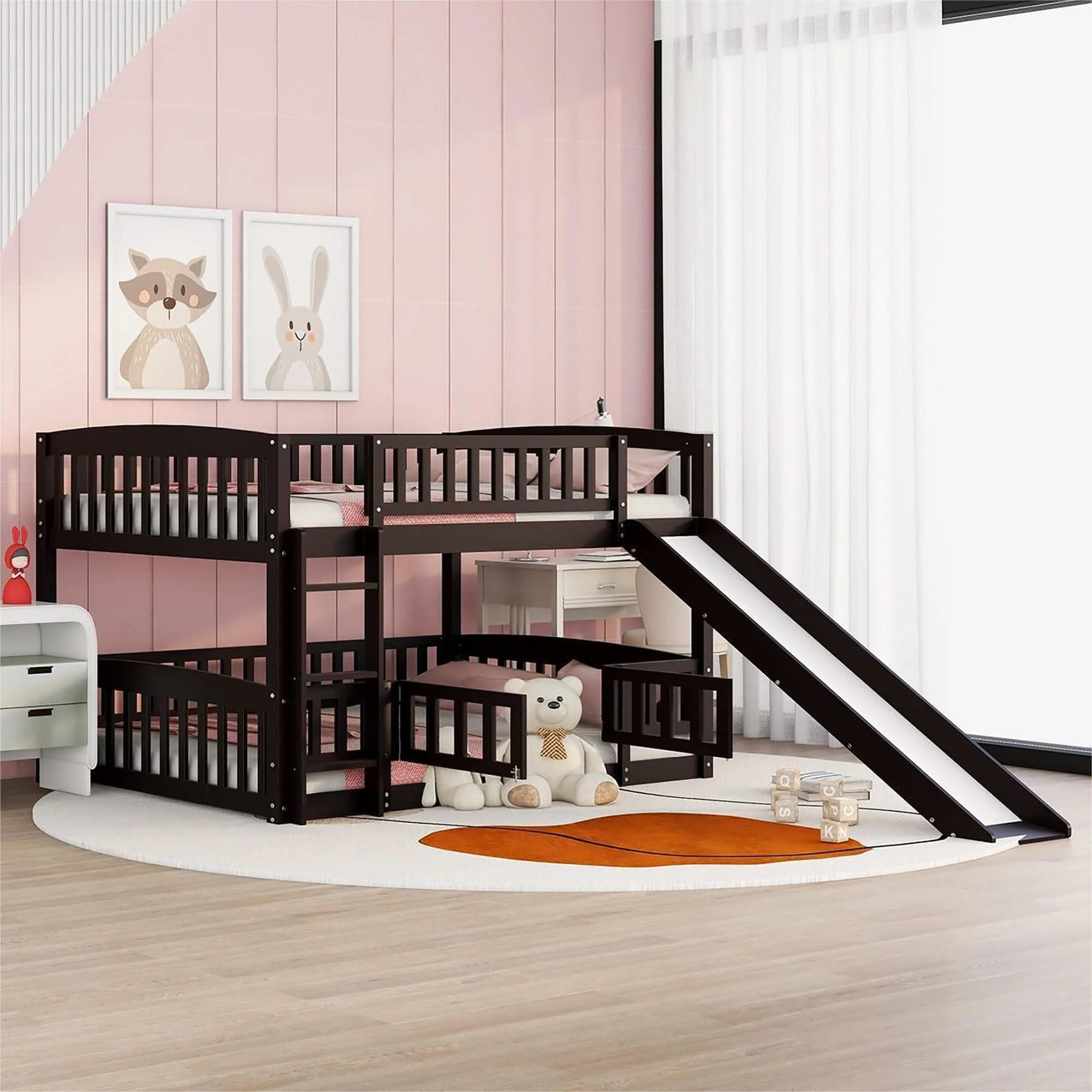Low Bunk Bed With Slide, Fence And Ladder - Image 6
