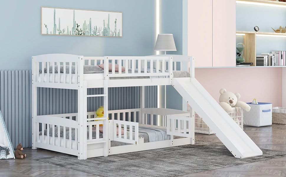 Low Bunk Bed With Slide, Fence And Ladder - Image 7