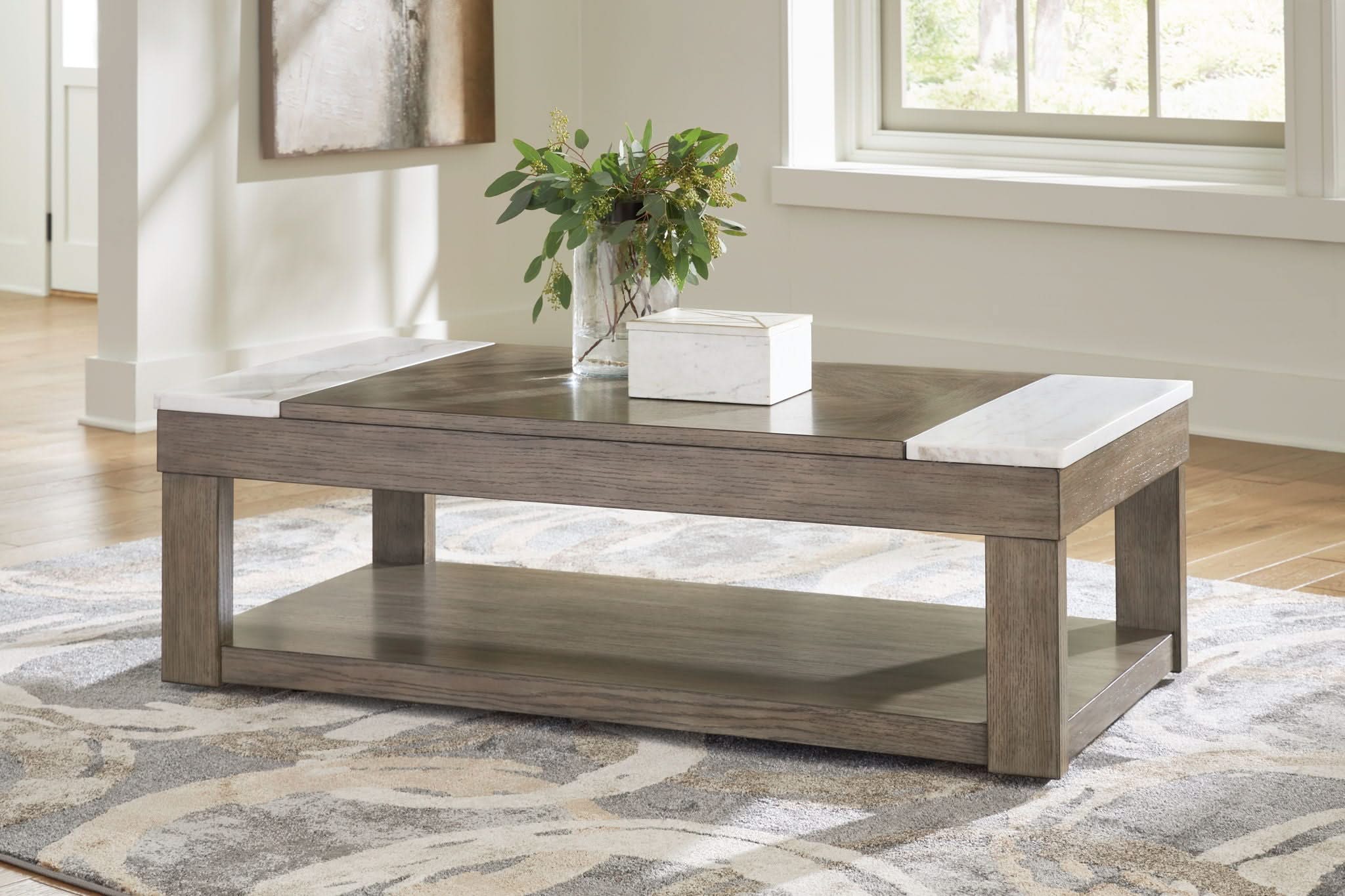 Loyaska - Lift Top Cocktail Table - Grayish Brown / White - Image 4