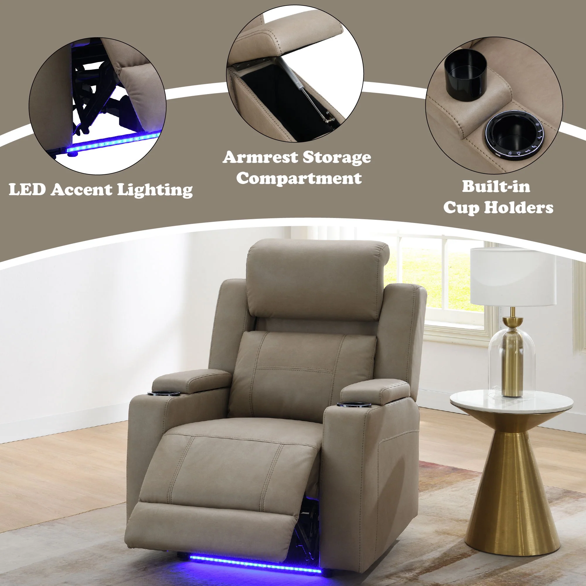 Lugo - Power Motion Recliner With Cup Holder - Camel - Image 3