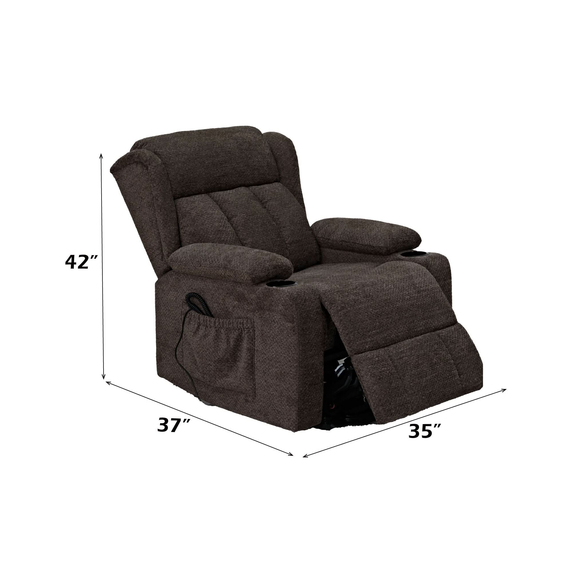 Lusio - Power Motion Recliner With Lift & Cup Holder - Brown - Image 3