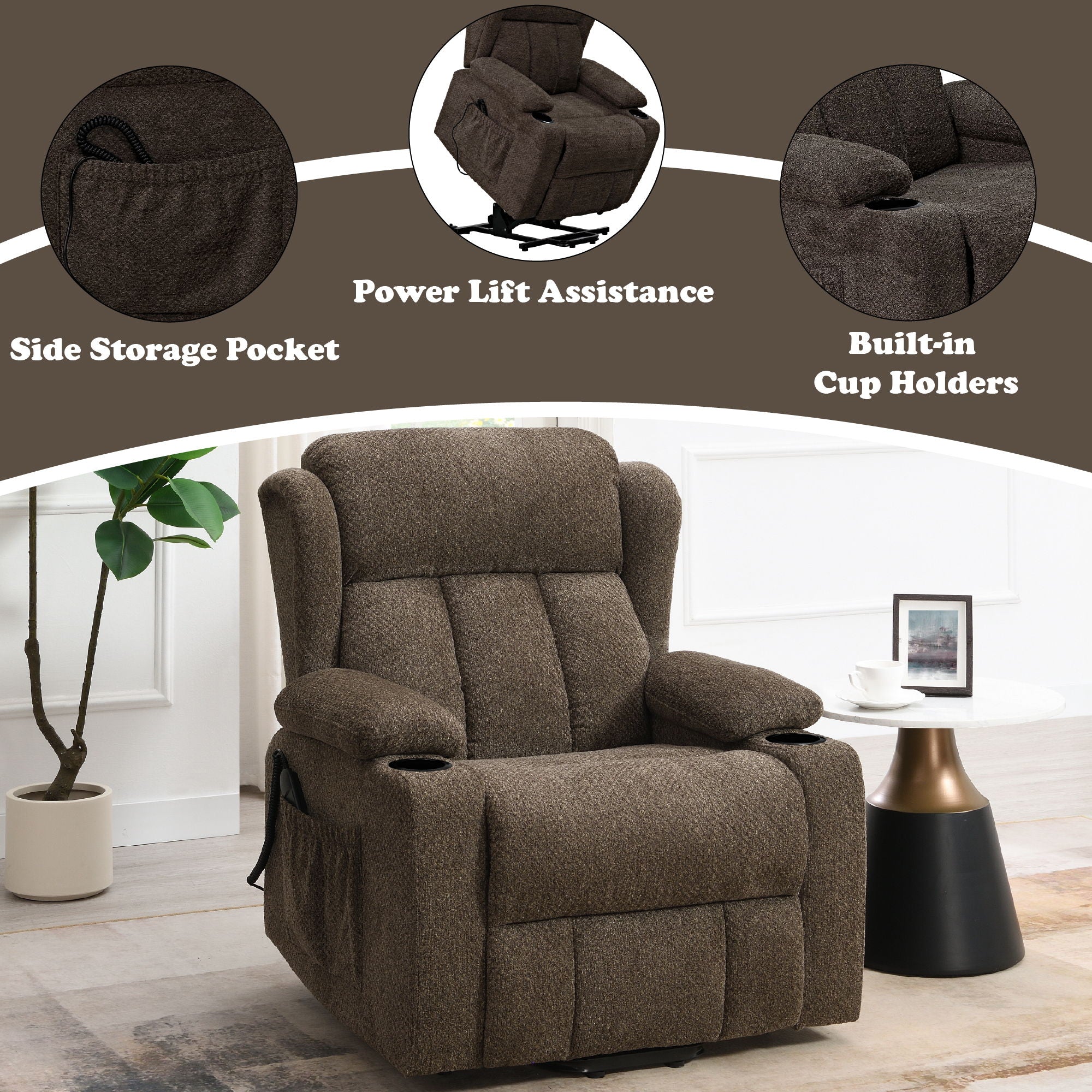 Lusio - Power Motion Recliner With Lift & Cup Holder - Brown - Image 4