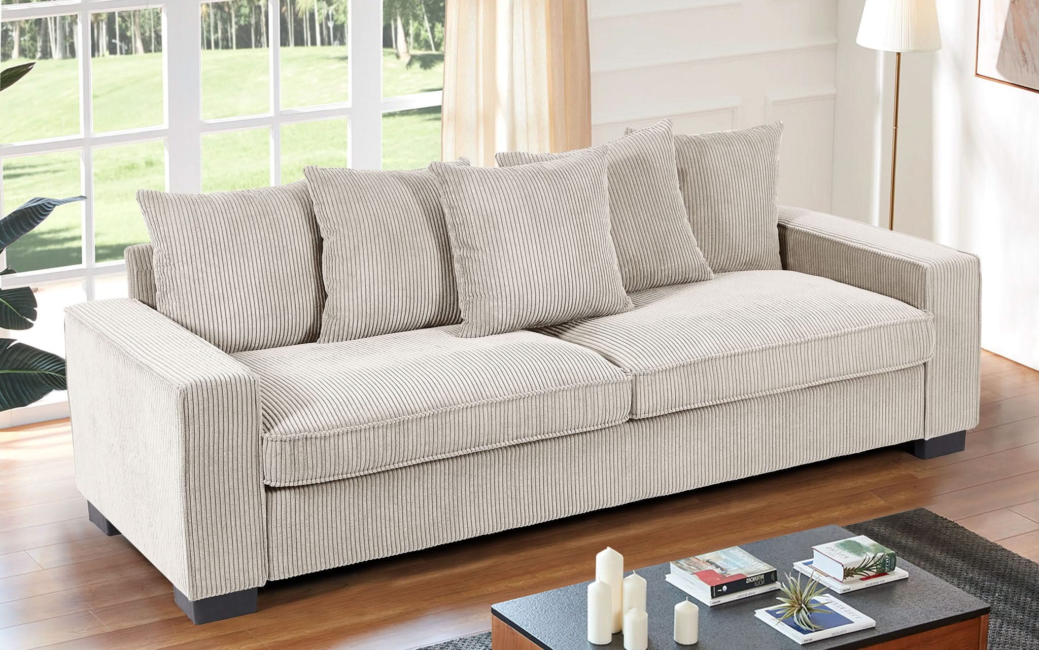 Luxe Sofa With 5 Matching Toss Pillows, Sleek Design, Spacious And Comfortable 3 Seater Couch - Image 10