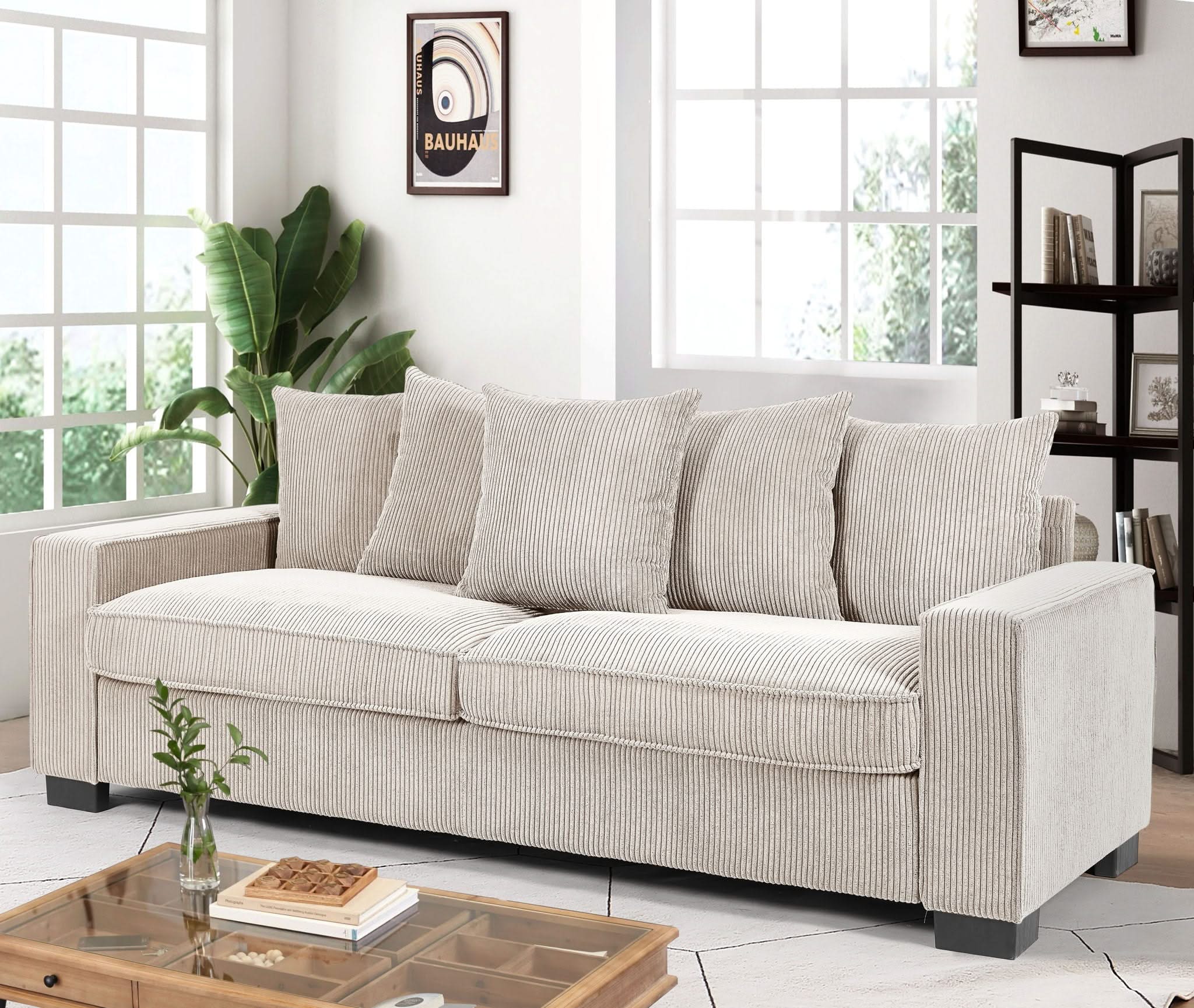 Luxe Sofa With 5 Matching Toss Pillows, Sleek Design, Spacious And Comfortable 3 Seater Couch - Image 11