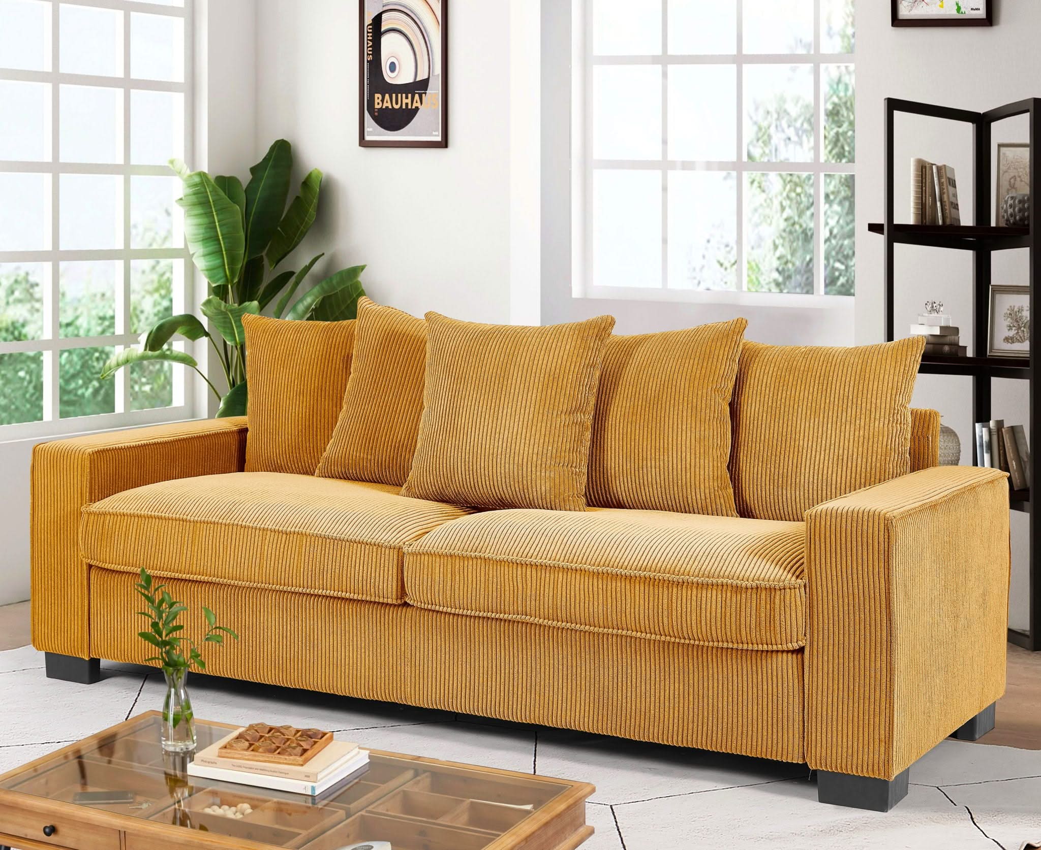 Luxe Sofa With 5 Matching Toss Pillows, Sleek Design, Spacious And Comfortable 3 Seater Couch - Image 4