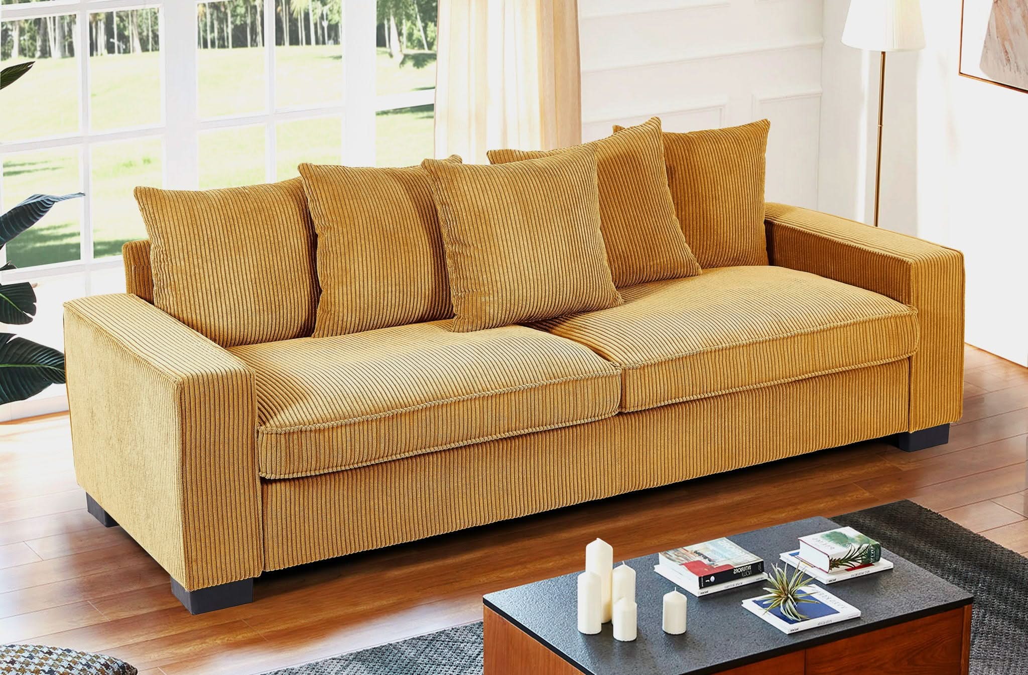 Luxe Sofa With 5 Matching Toss Pillows, Sleek Design, Spacious And Comfortable 3 Seater Couch - Image 5