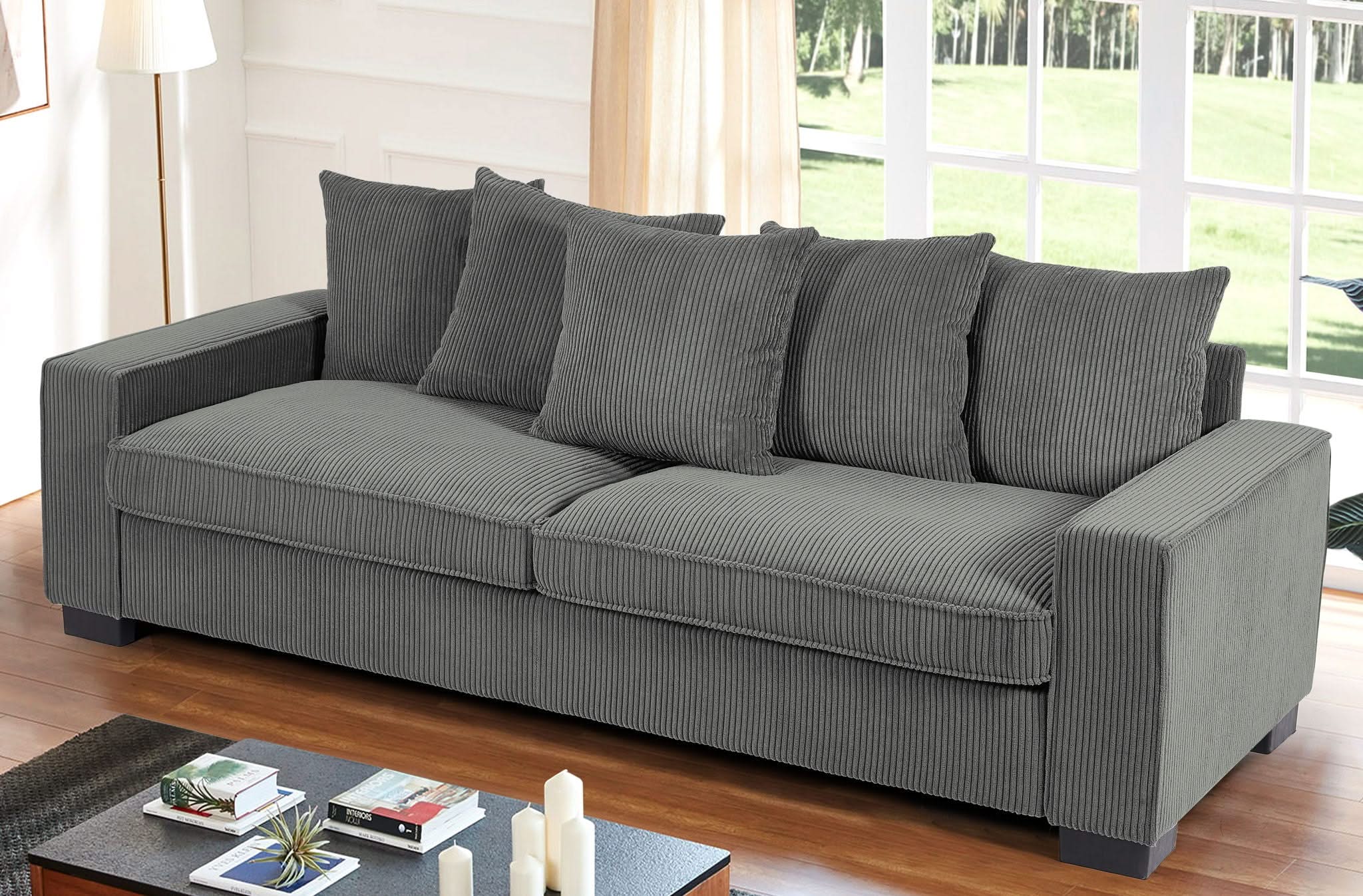 Luxe Sofa With 5 Matching Toss Pillows, Sleek Design, Spacious And Comfortable 3 Seater Couch - Image 8