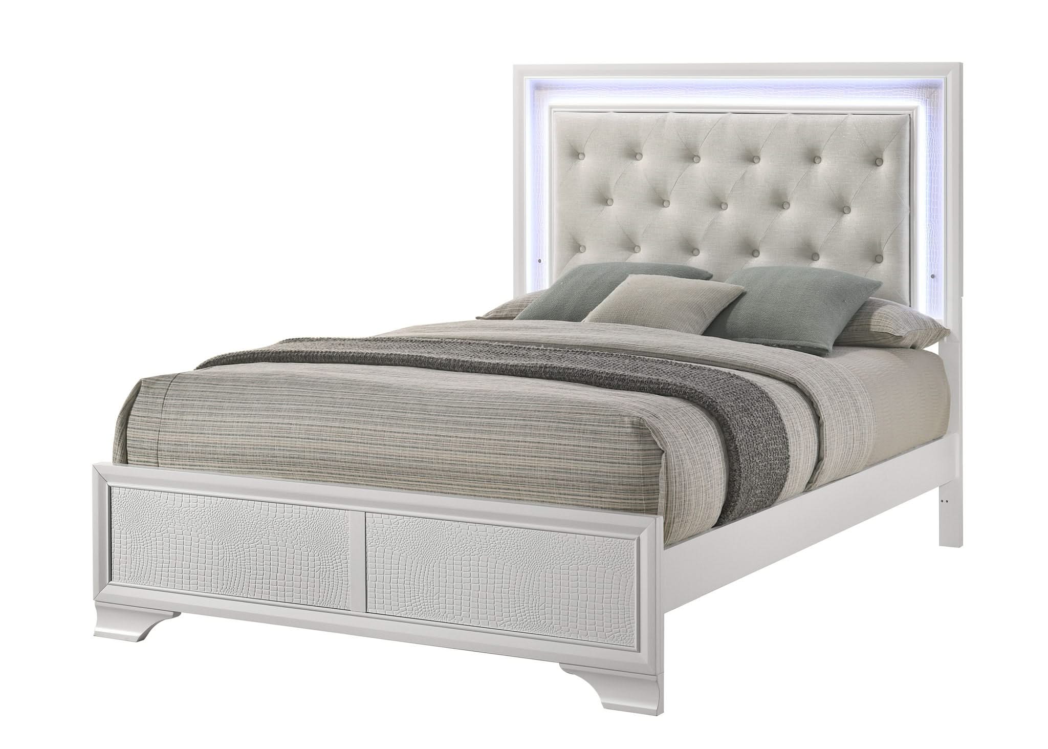 Lyssa - King Bed With LED - Oat / Frost