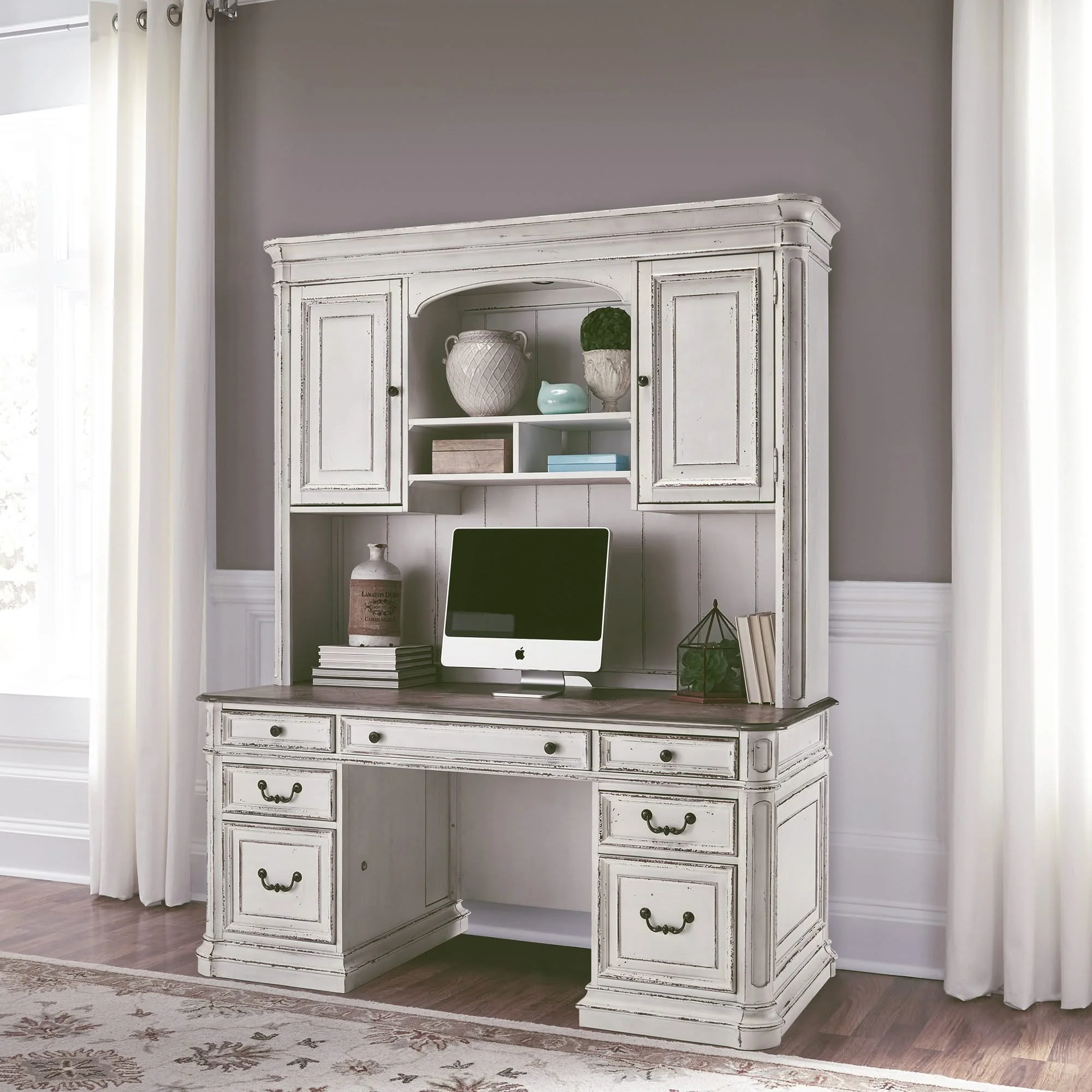 Magnolia Manor - Jr Executive Credenza Hutch - Antique White - Image 3