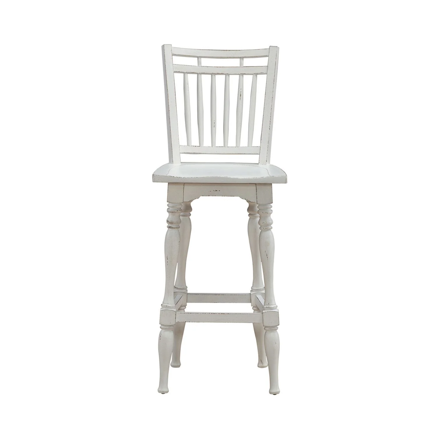 Magnolia Manor - Spindle Back Swivel Bar Stool - Antique White & Weathered Bark - Image 2