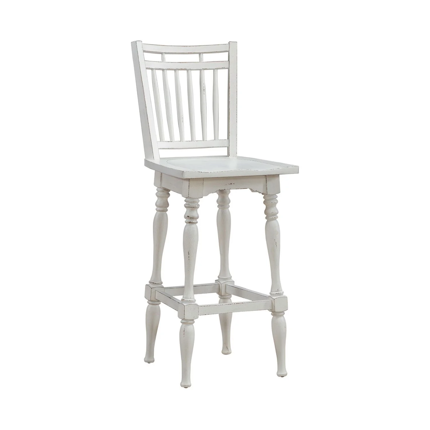 Magnolia Manor - Spindle Back Swivel Bar Stool - Antique White & Weathered Bark - Image 3
