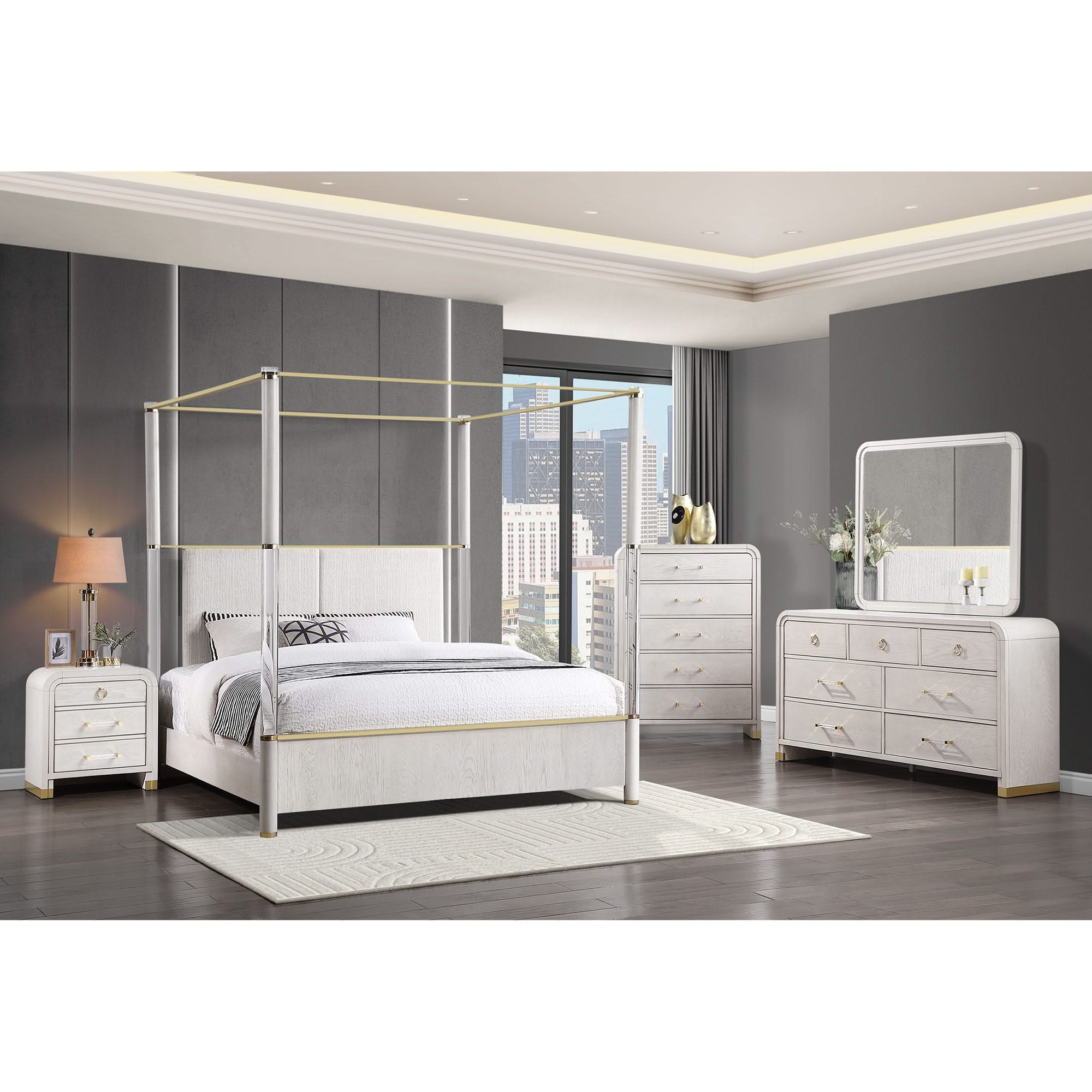 Malco - Nightstand With Spacious Drawer And Gold Metal Fluted Detailing - Black White - Image 3