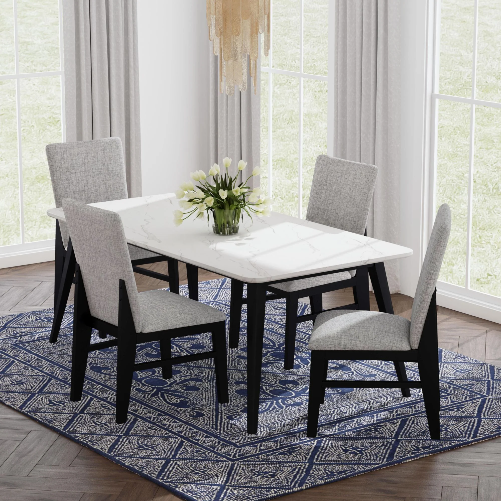 Marlene - Dining Table With White Faux Marble Top - White - Image 3