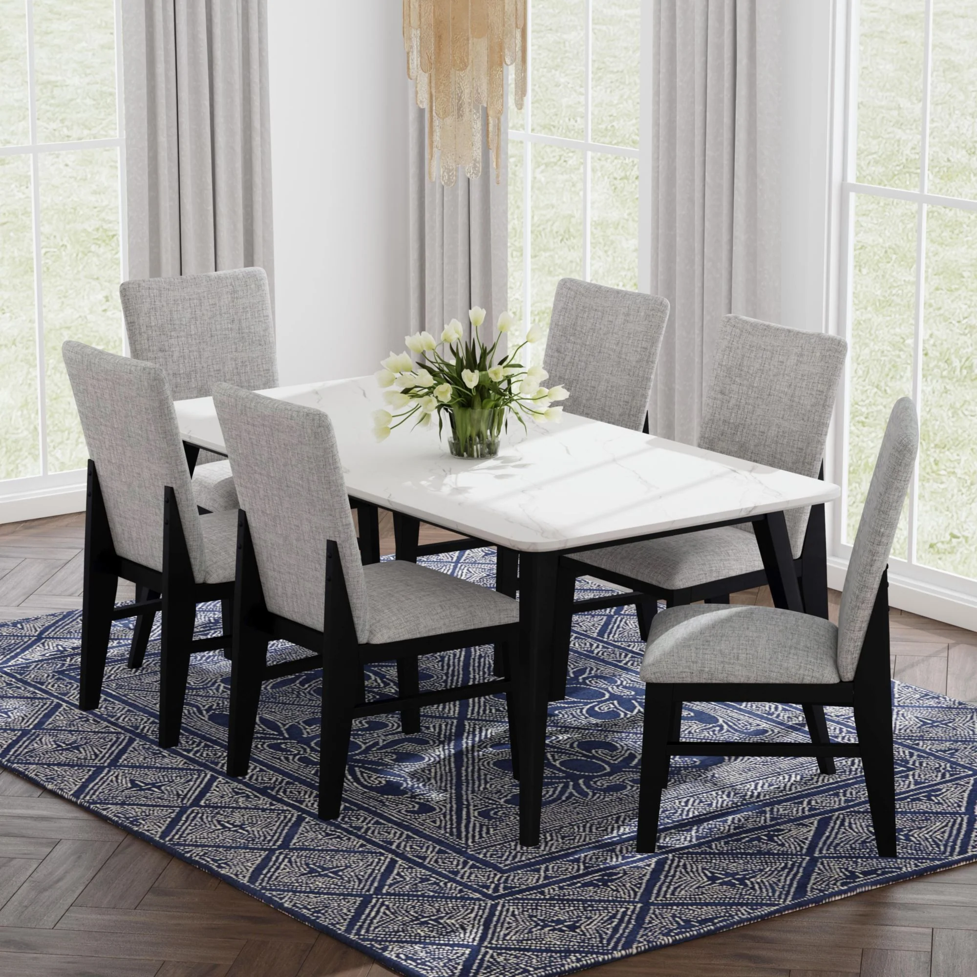 Marlene - Dining Table With White Faux Marble Top - White - Image 4