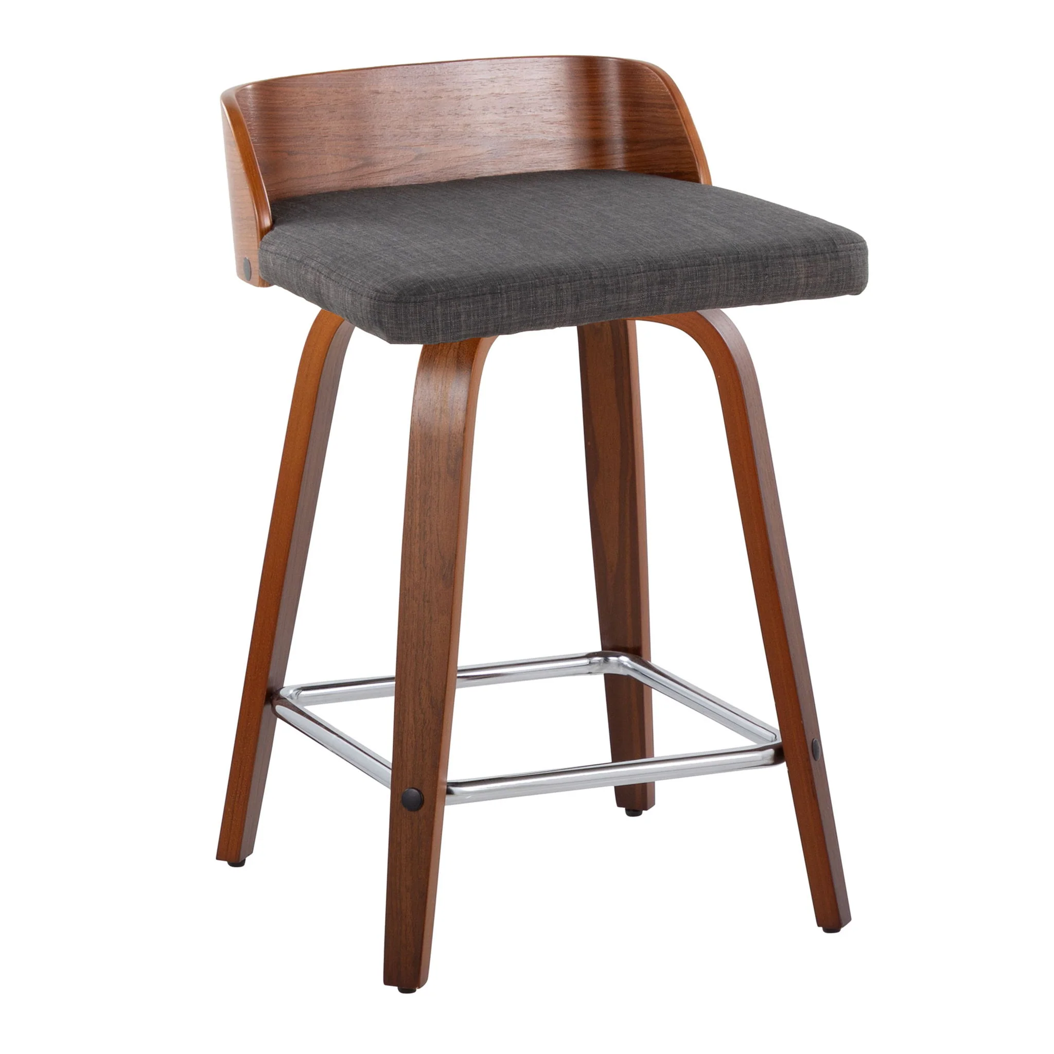 Maya - Mid Century Modern Fixed Height Counter Stool With Swivel With Square Footrest (Set of 2) - Image 4