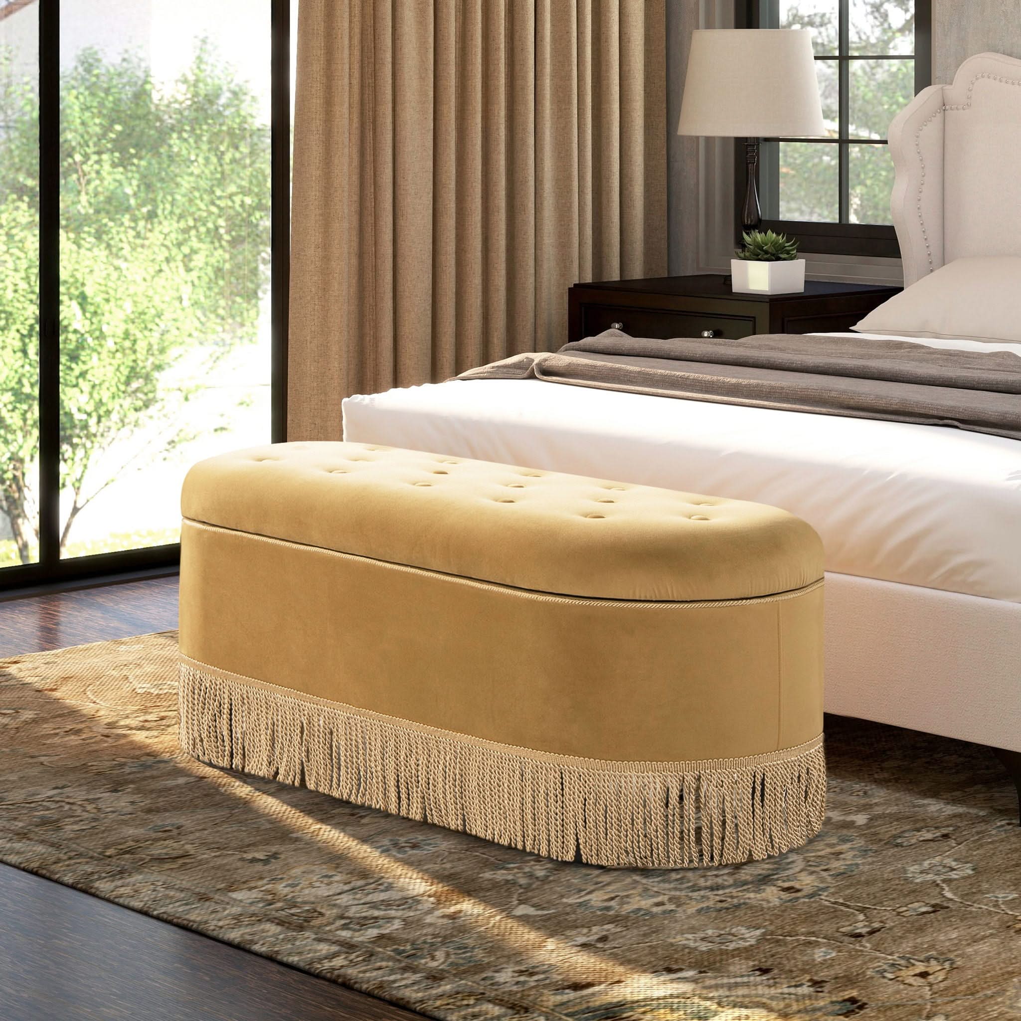 Melinda - Oval Tufted Bullion Fringe Storage Bench - Image 4