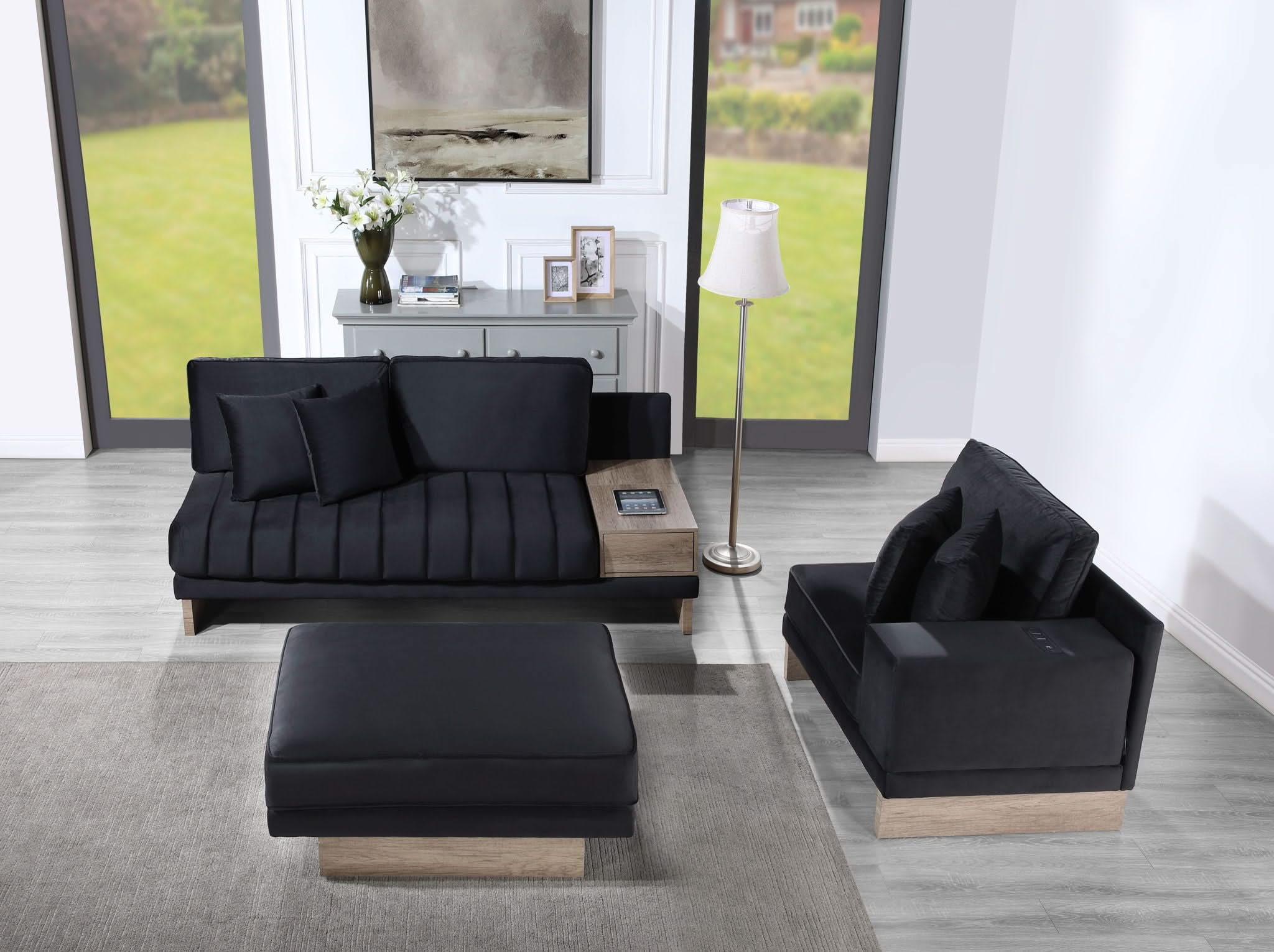 Memphis - Reversible Sectional Sofa Ottoman With Storage Compartment, Drawer, USB ports, Charging Outlets - Image 3