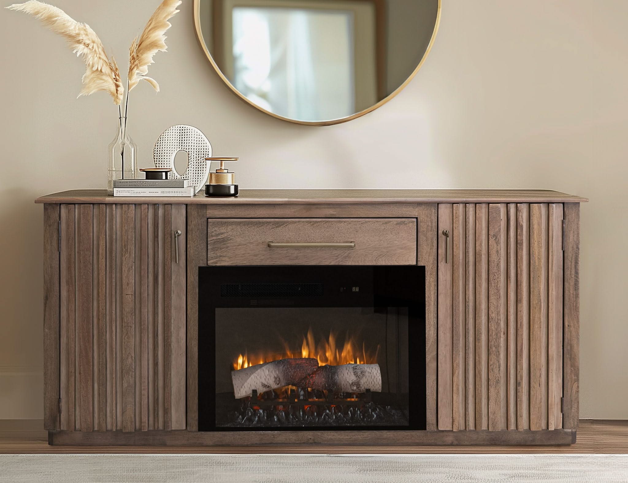Mezquite - 1 Drawer 2 Doors Fireplace TV Stand - Mezquite Brown - Image 3