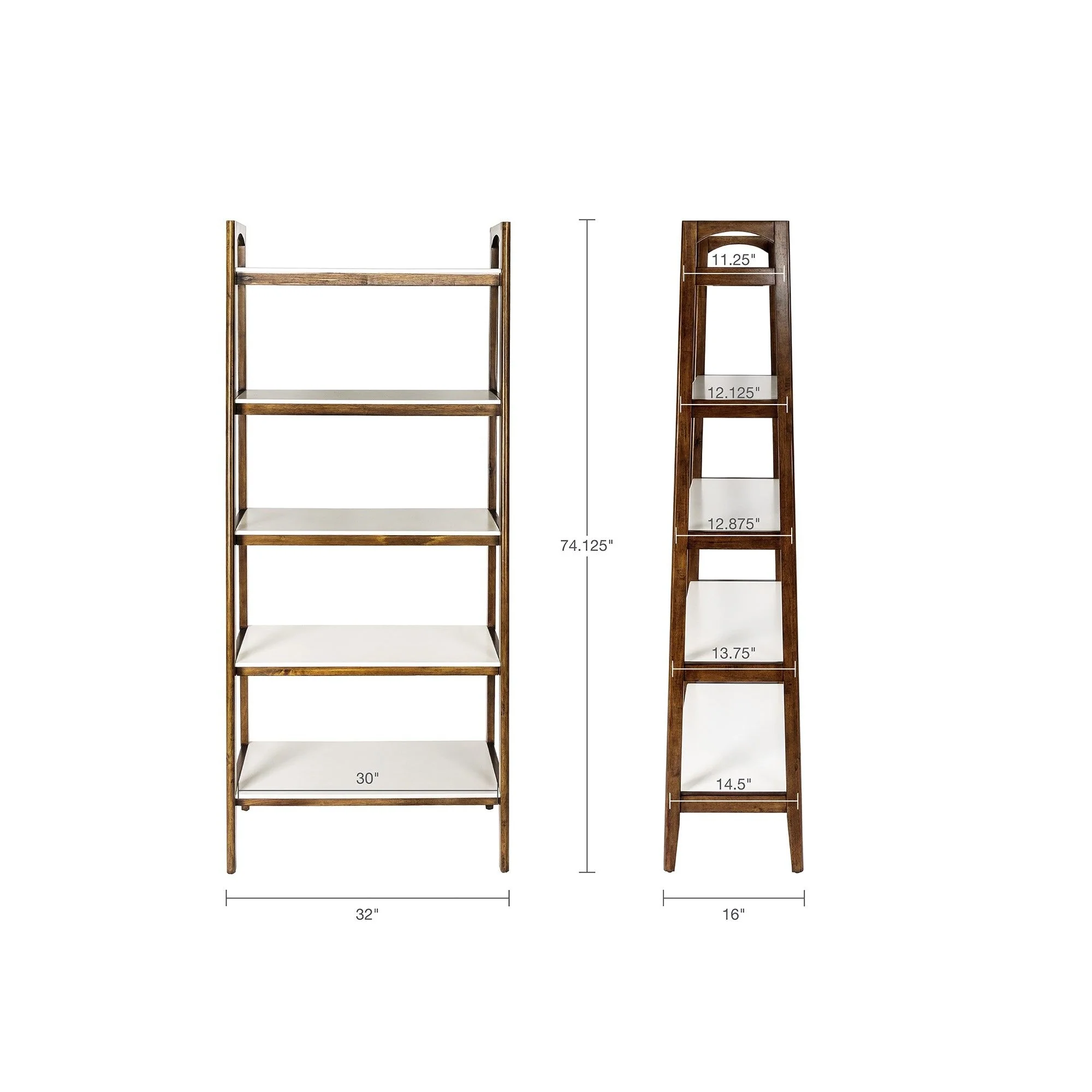 Mid - Century Design 5 Shelf Bookcase - Off White / Pecan - Image 3