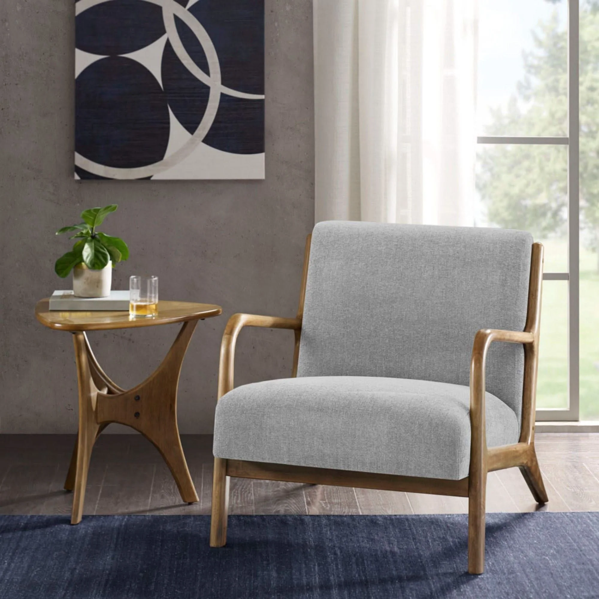 Mid-Century Style Lounge Chair With Upholstered Seat - Image 12