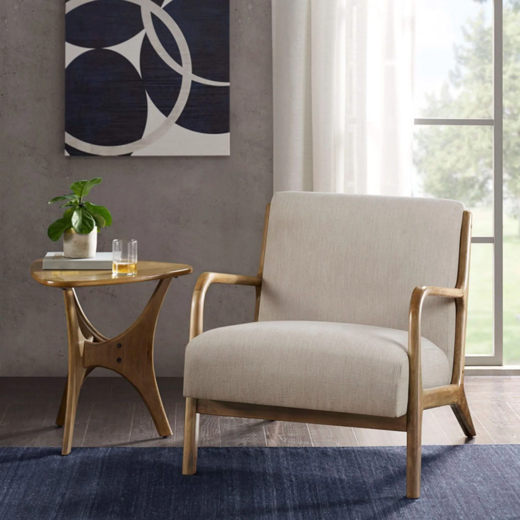 Mid-Century Style Lounge Chair With Upholstered Seat - Image 19