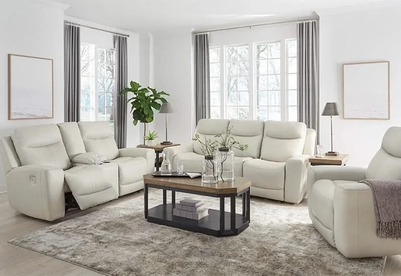 Milan Ice Leather Power Reclining Sofa & Loveseat with Power Headrests