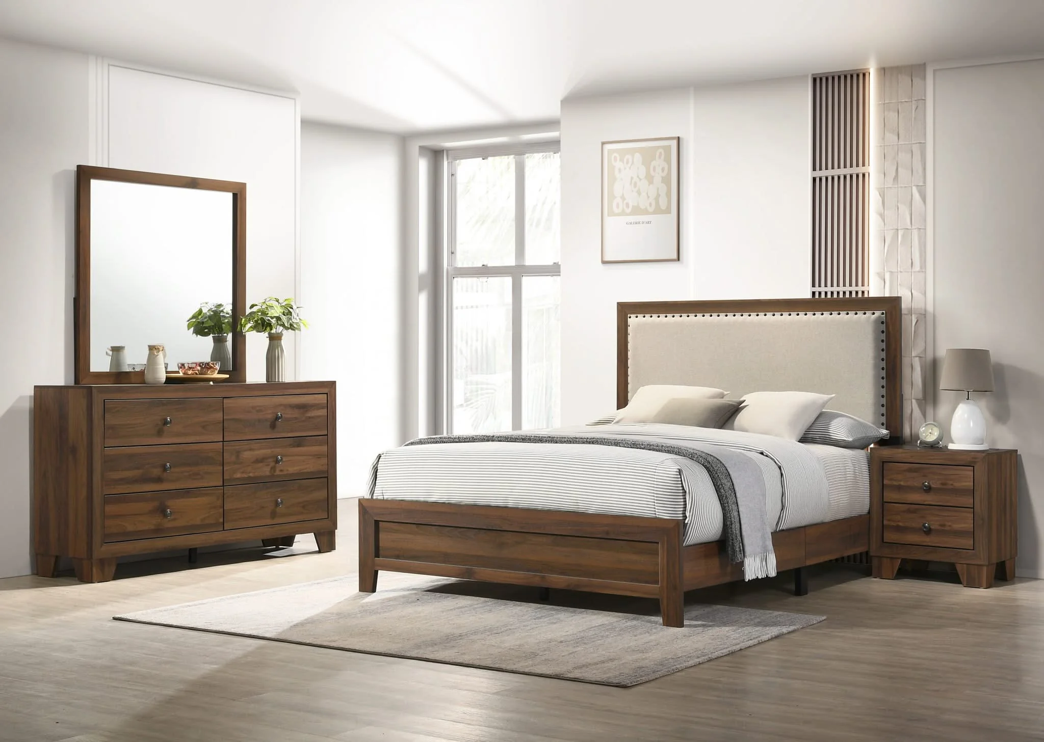 Millie - Full 4 Piece Upholstered Bedroom Set - Brown Cherry