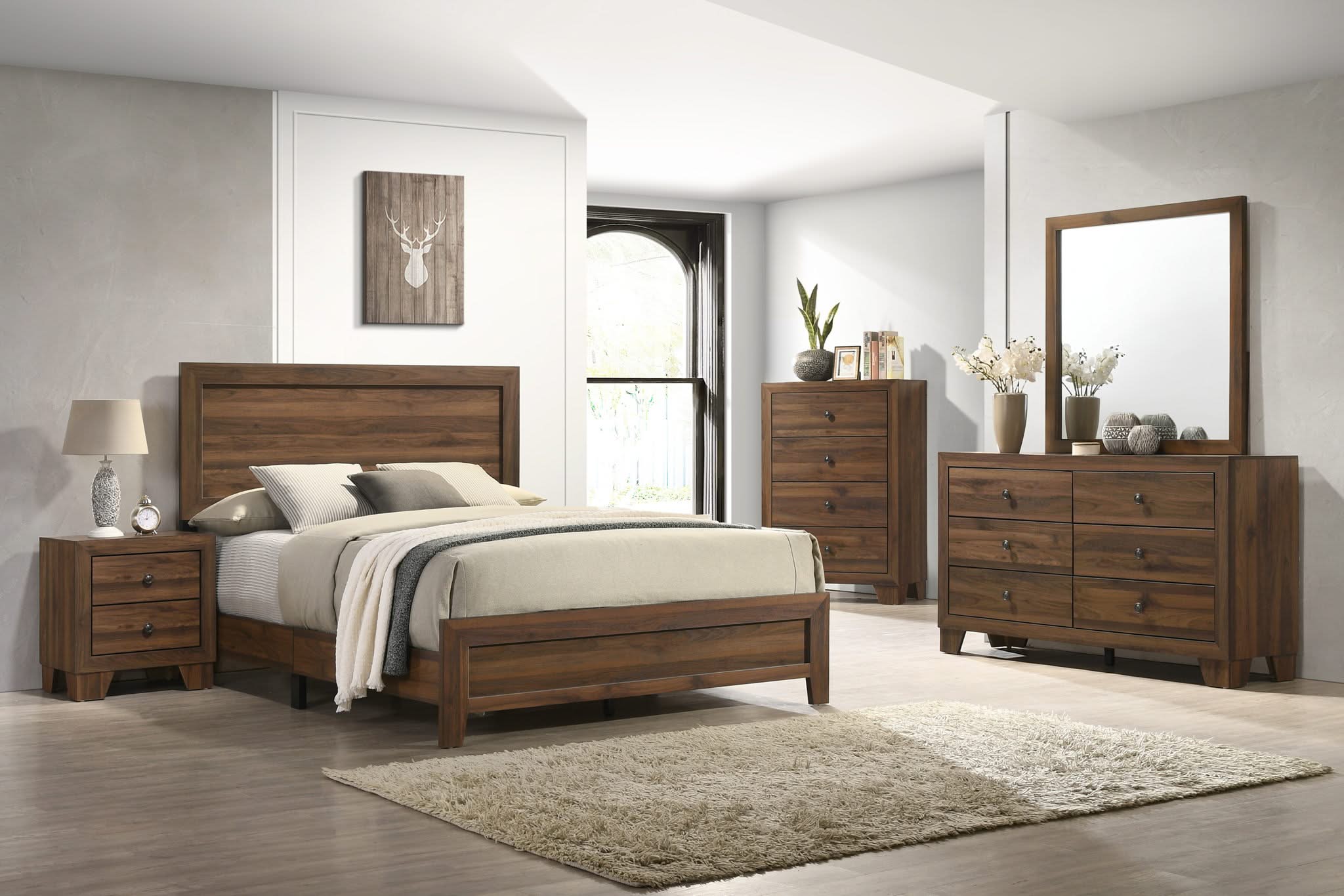 Millie - Queen 5 Piece Bedroom Set - Brown Cherry