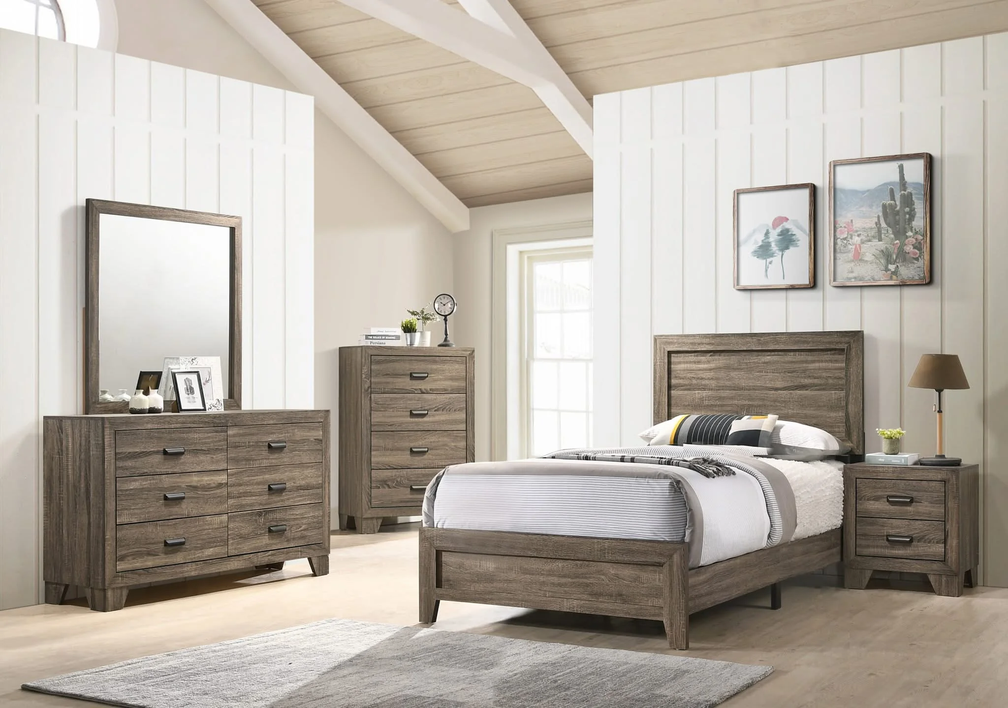 Millie - Twin 5 Piece Bedroom Set - Warm Gray