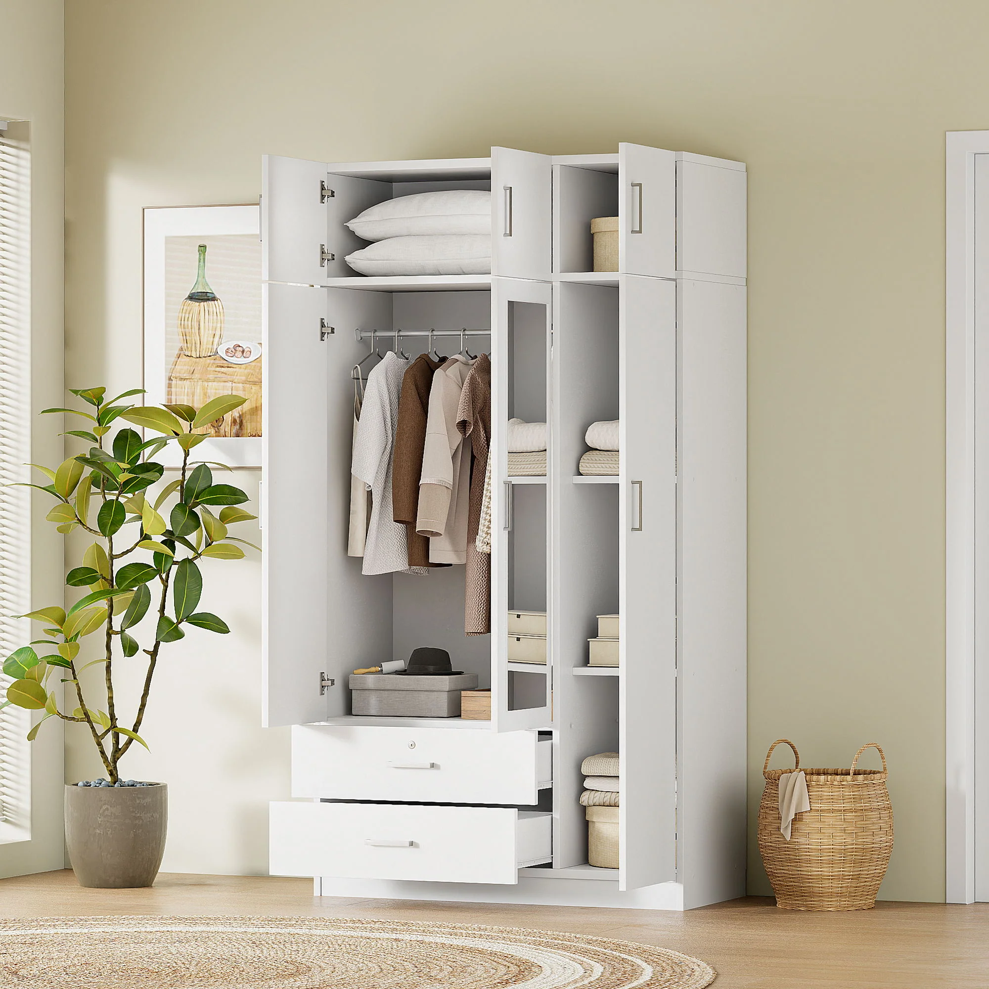 Modern 3 Door Mirror Wardrobe With 2 Drawers And Top Cabinet - Image 4