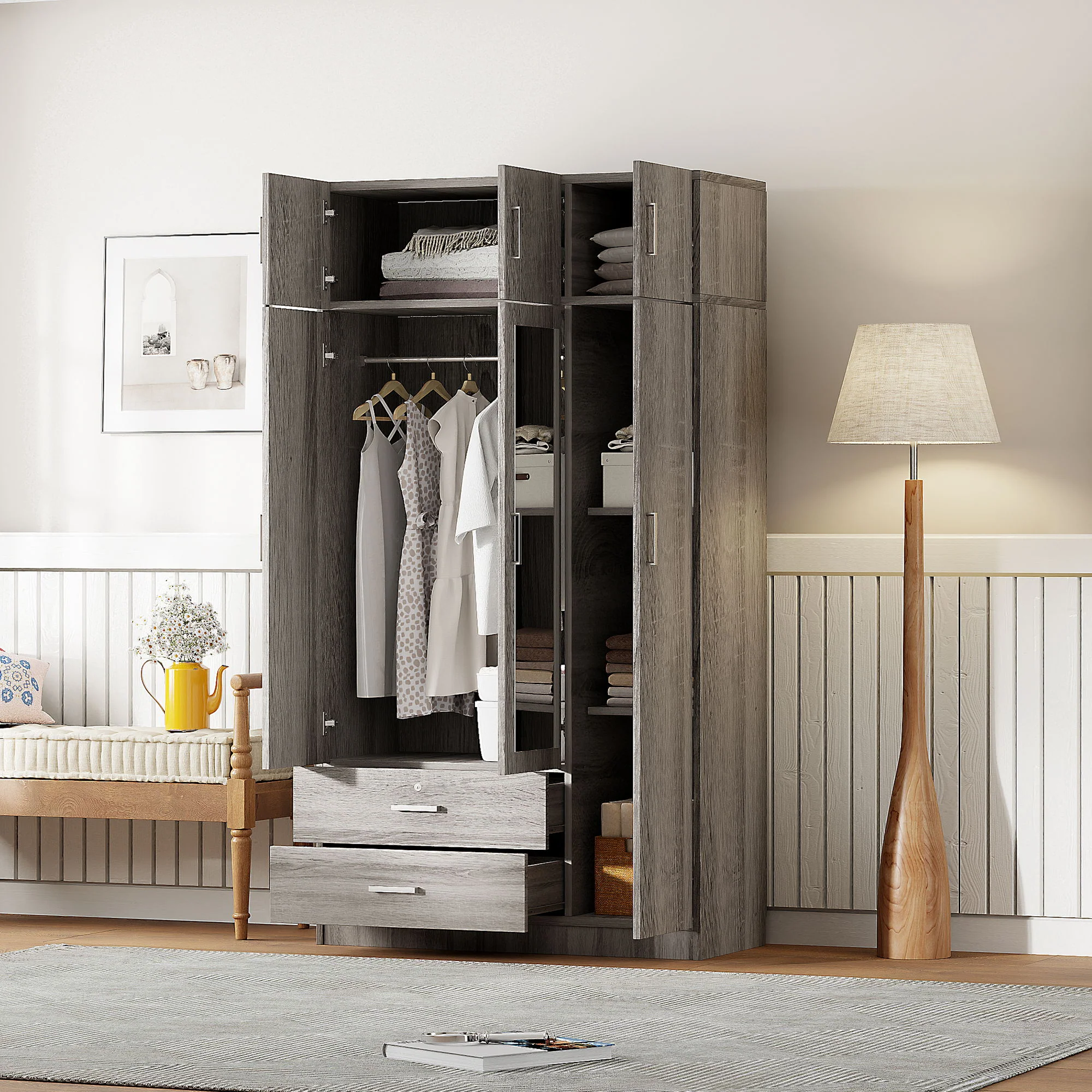 Modern 3 Door Mirror Wardrobe With 2 Drawers And Top Cabinet - Image 6