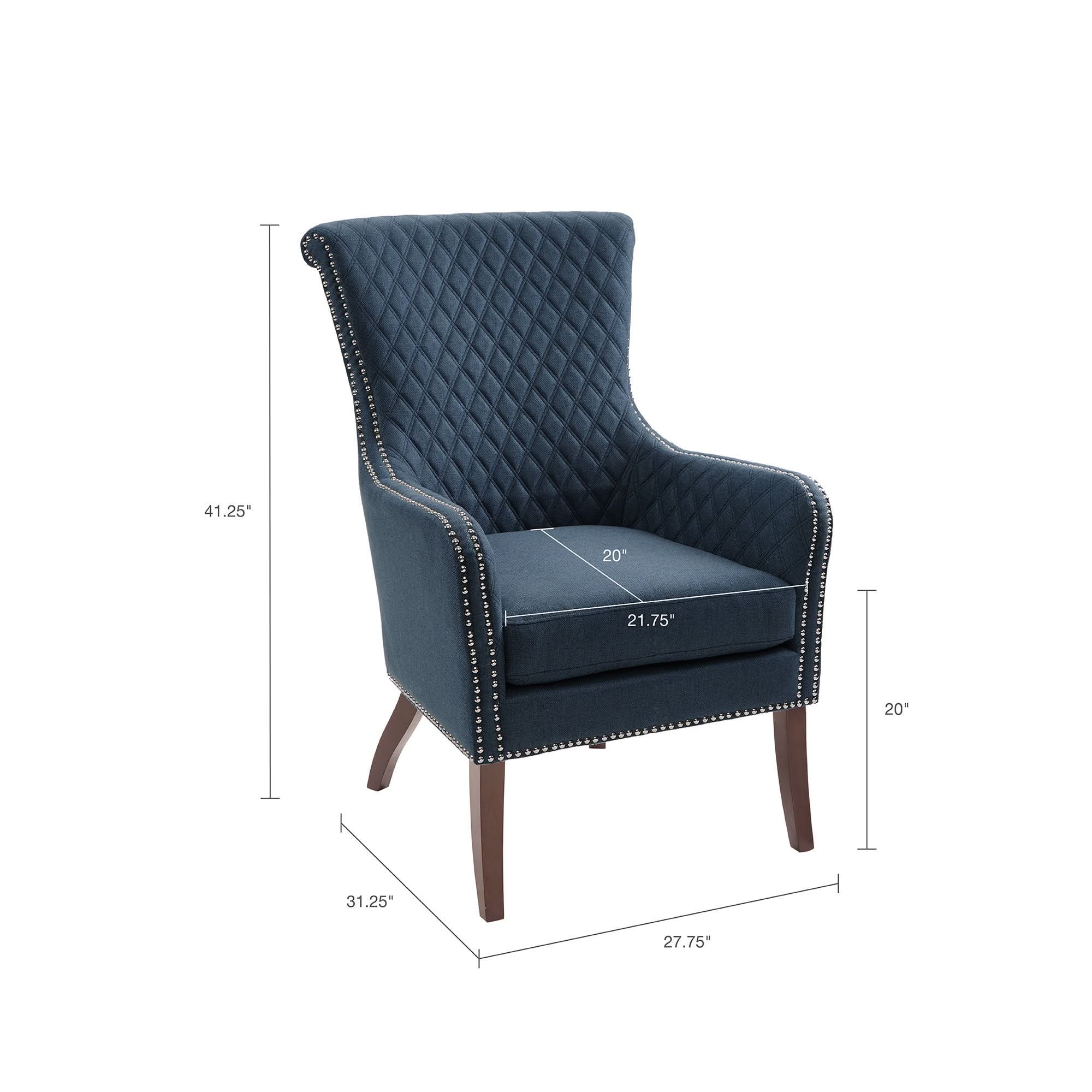 Accent Chair With Quilted Back And Silver Studs - Dark Blue - Image 3