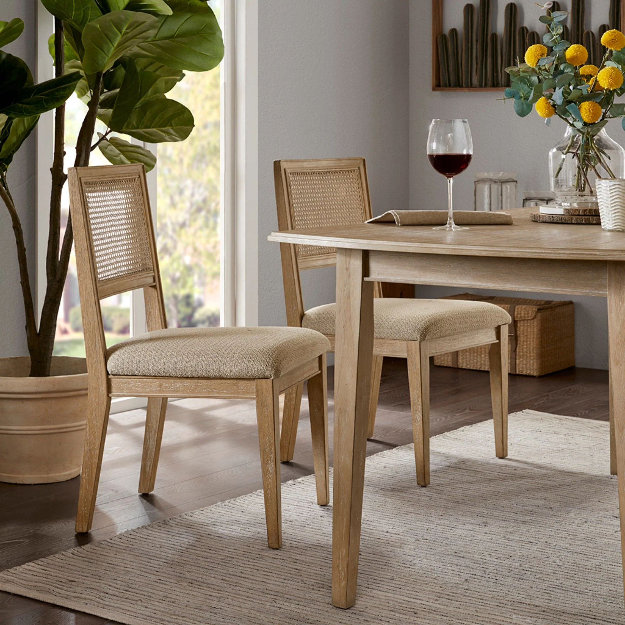 Modern Armless Dining Chair With Cane Back (Set of 2) - Image 2